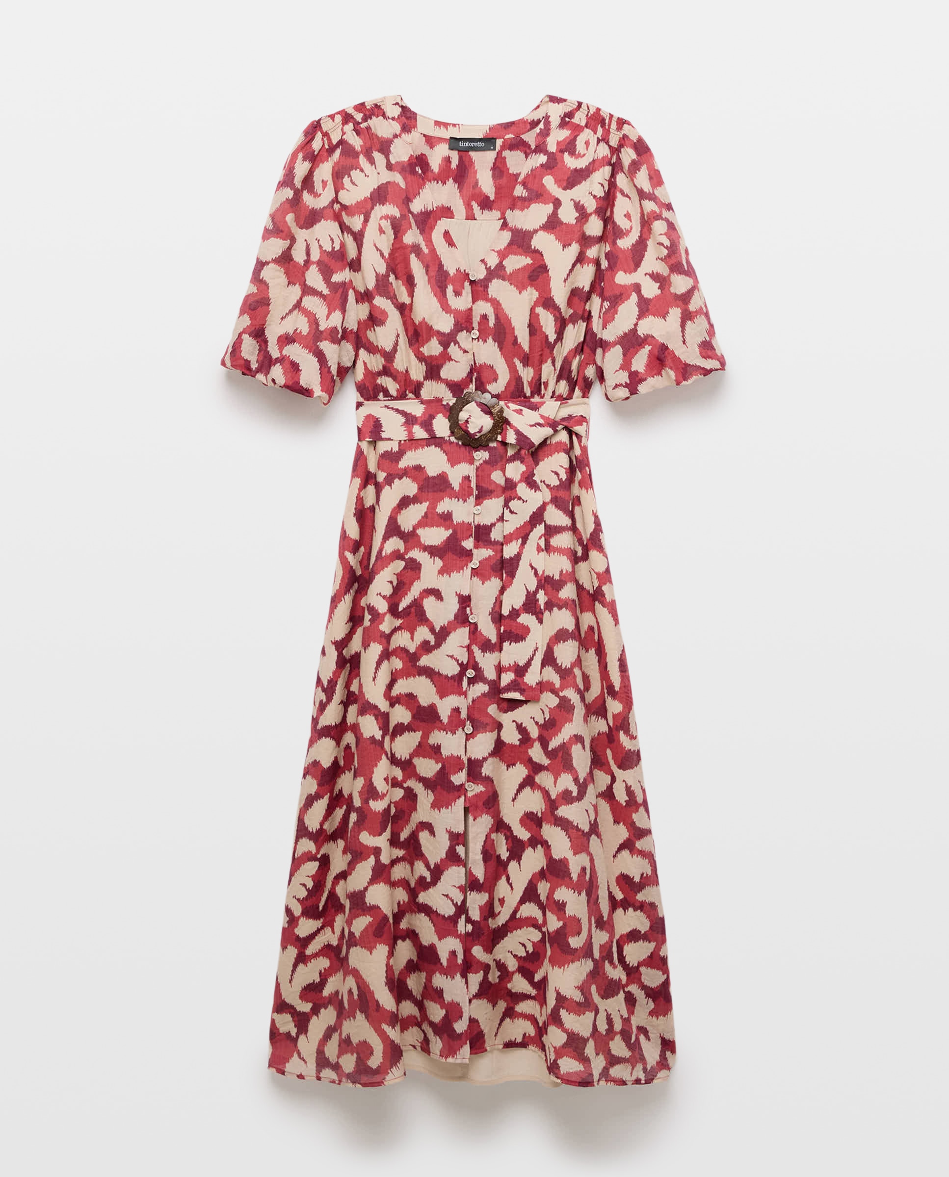 Vestido Midi com Manga Balão Vermelho-5