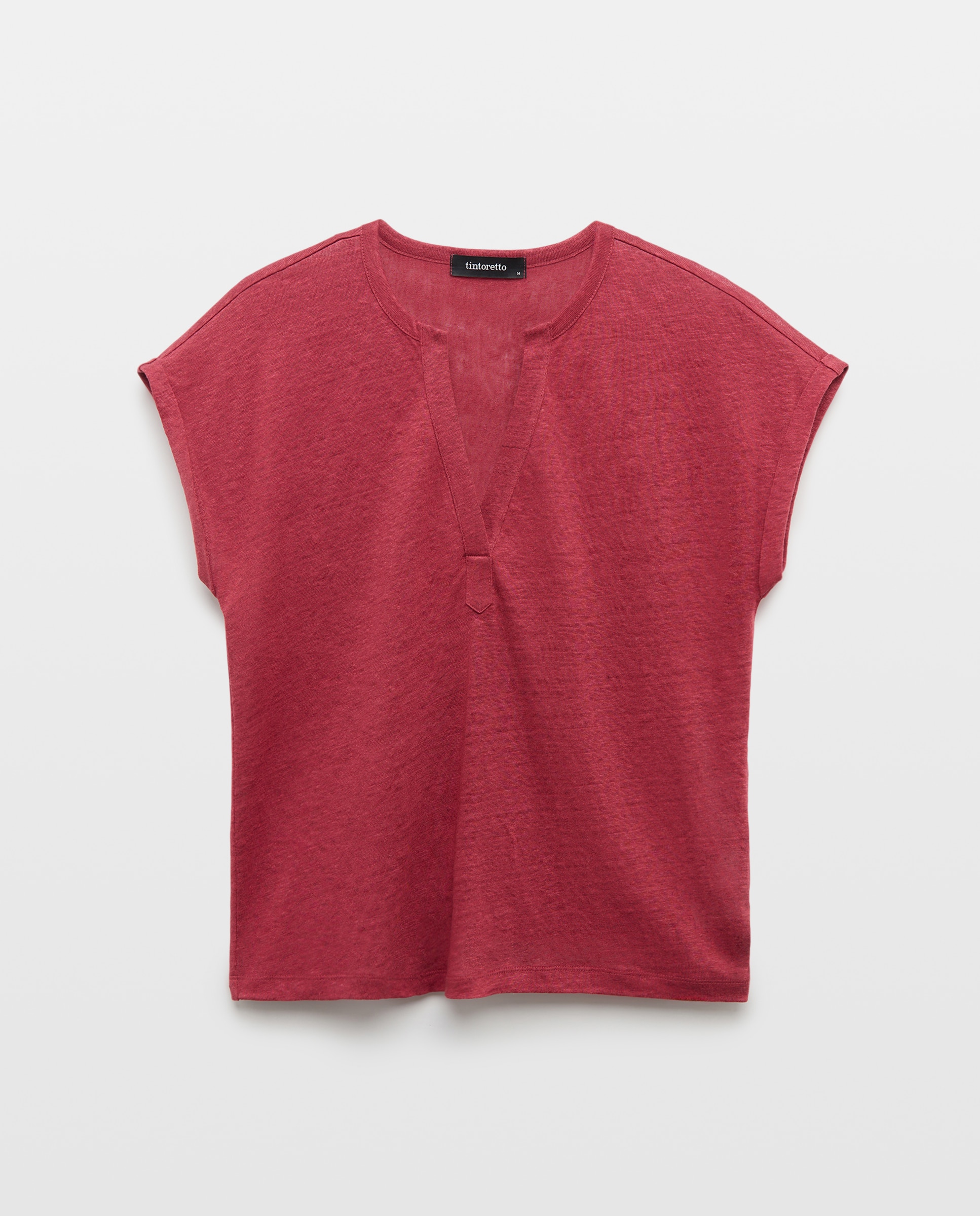 Camiseta lino cuello mao - Tintoretto - 120 Crudo Ciruela-5