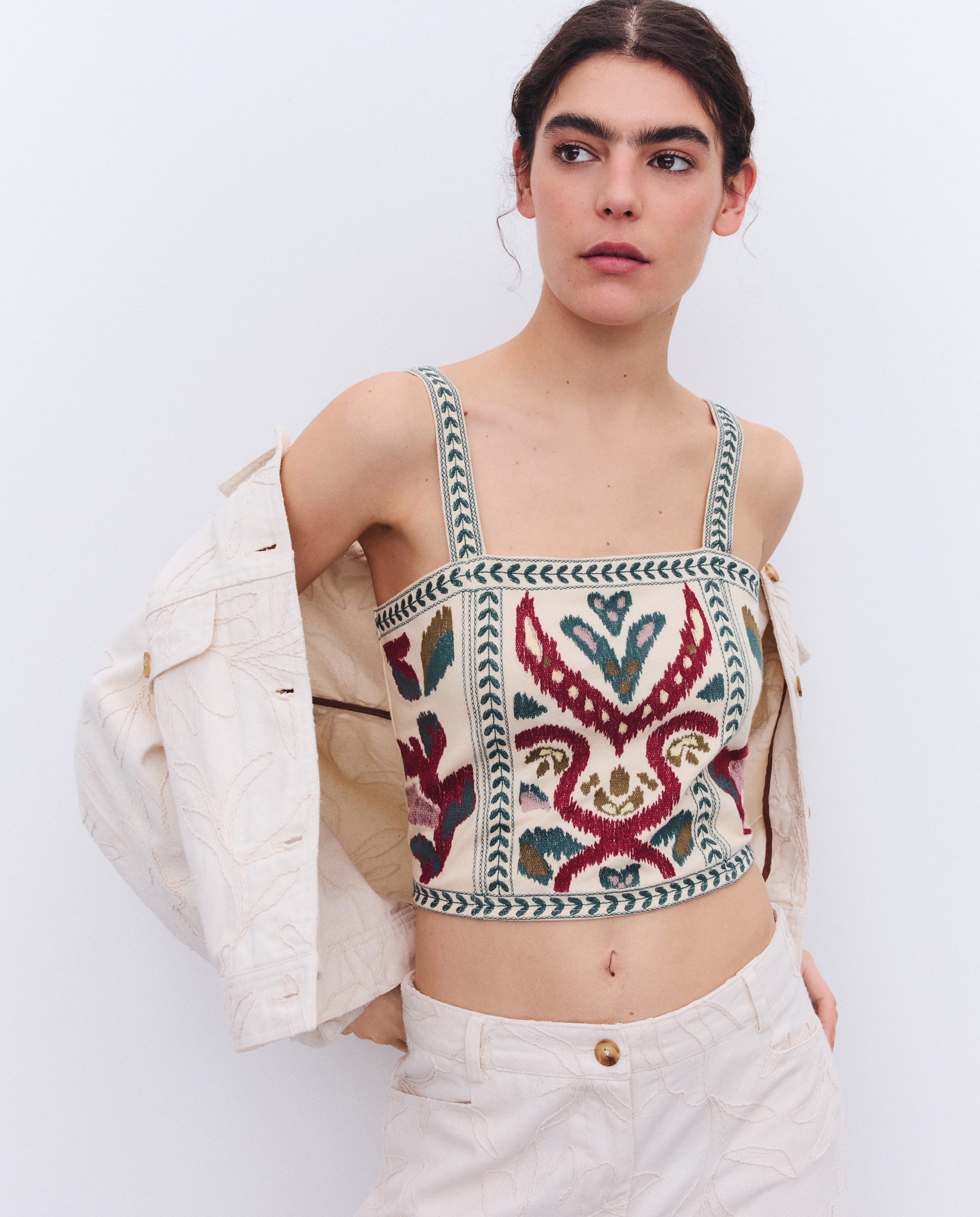 Top de mujer con tirantes bordados - Tintoretto - 120 Crudo 120 Crudo-1