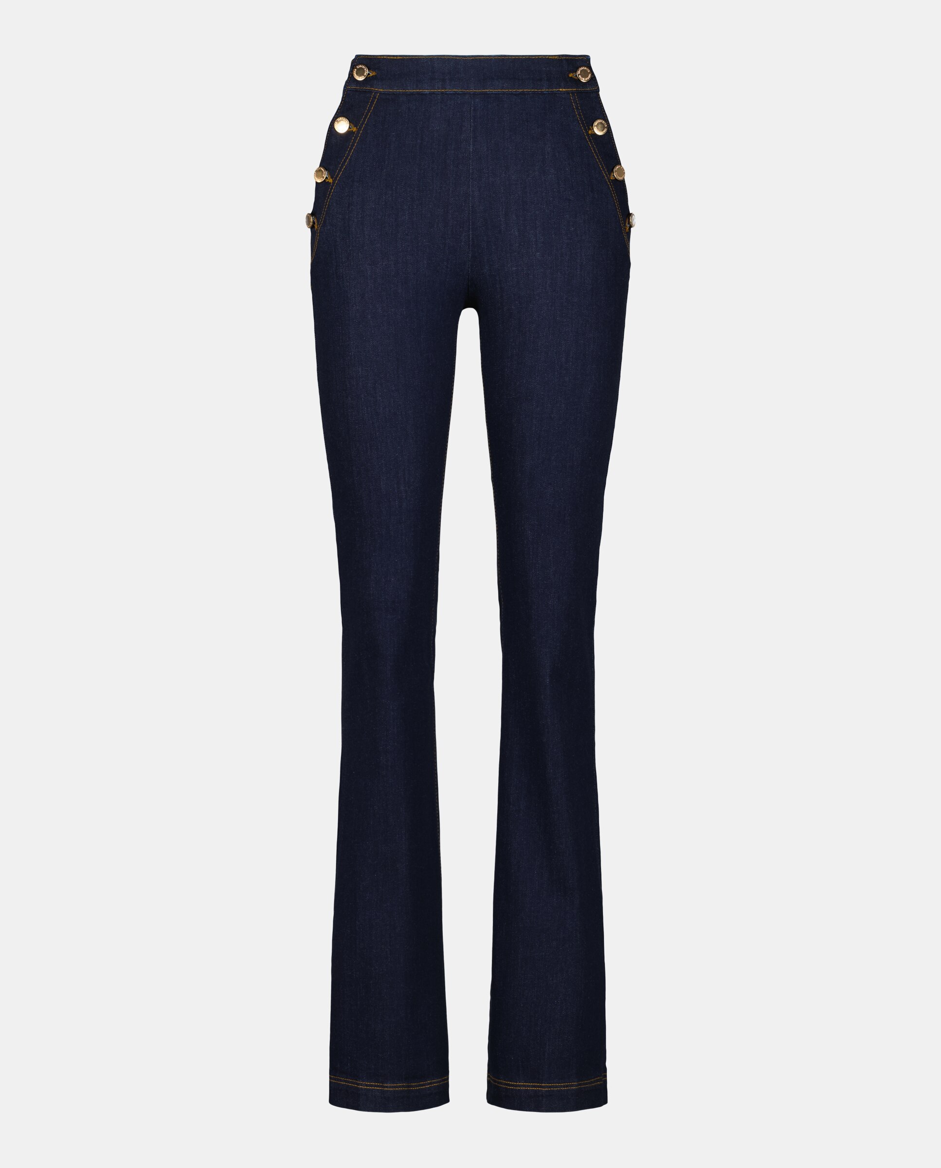 Jeans Flare com Botões e Cintura Média Índigo-5