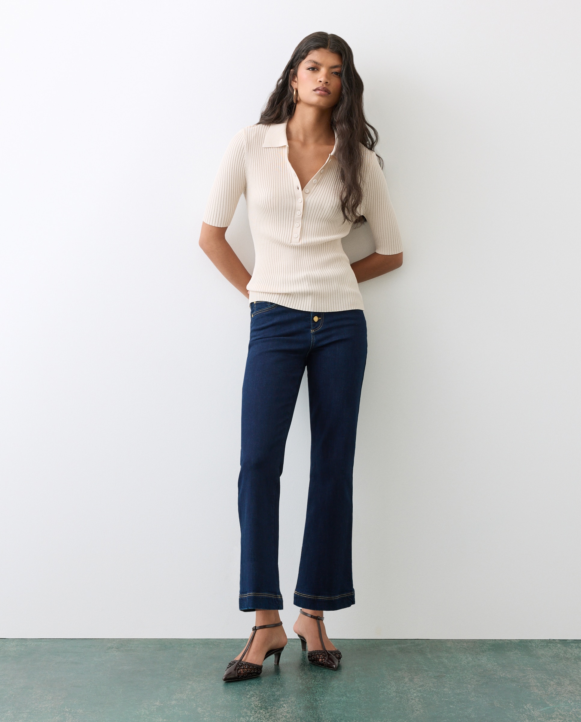 Jeans cropped flare de mujer 5 bolsillos - Tintoretto - Gris oscuro Gris oscuro-1