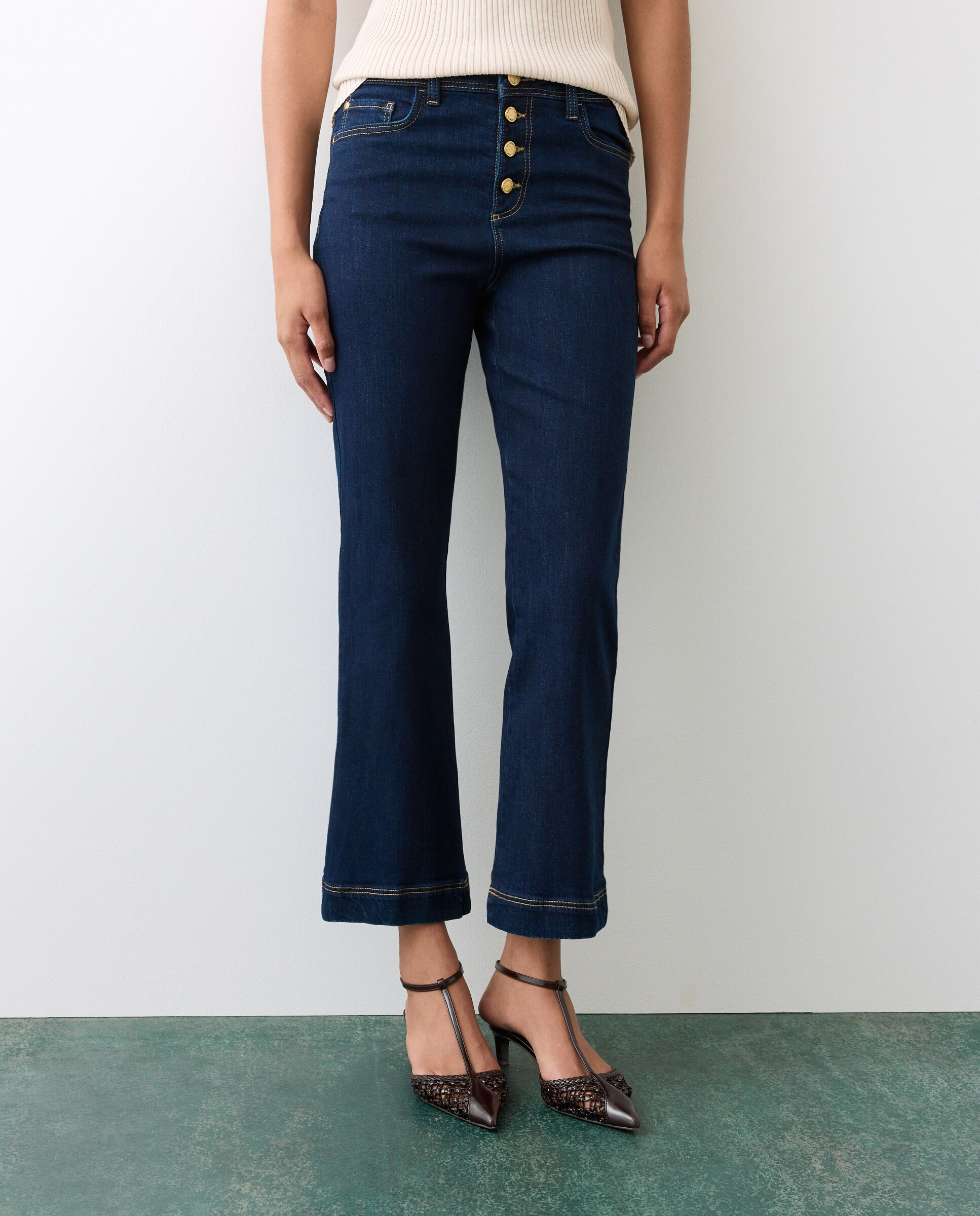 Jeans cropped flare de mujer 5 bolsillos - Tintoretto - Gris oscuro Gris oscuro-2