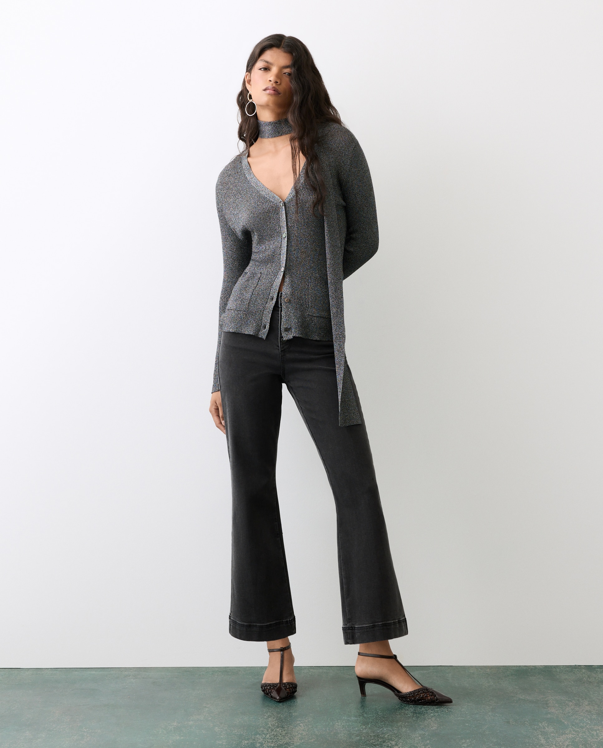 Jeans cropped flare de mujer 5 bolsillos - Tintoretto - 830 Antracita 830 Antracita-1