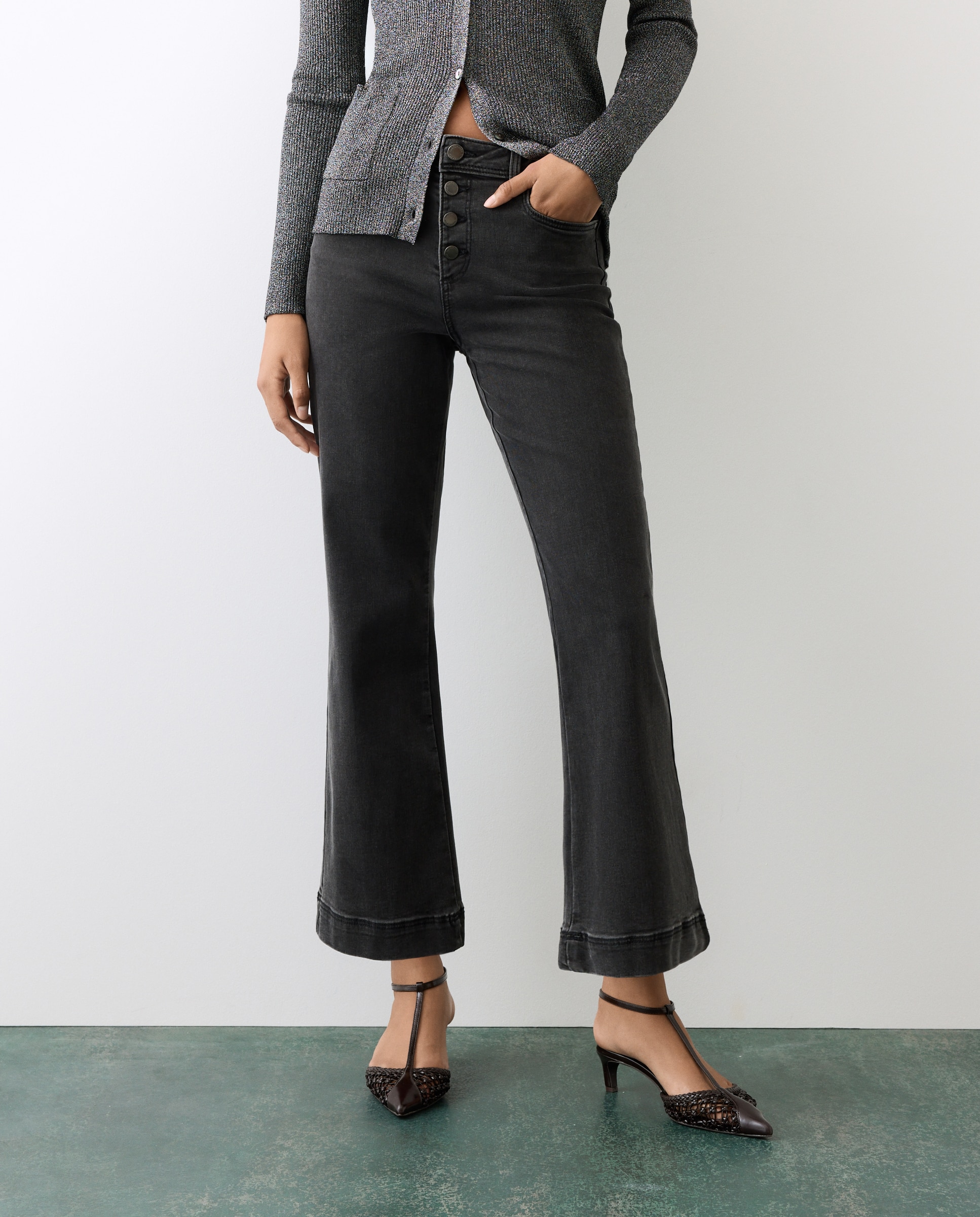 Jeans cropped flare de mujer 5 bolsillos - Tintoretto - 830 Antracita 830 Antracita-2