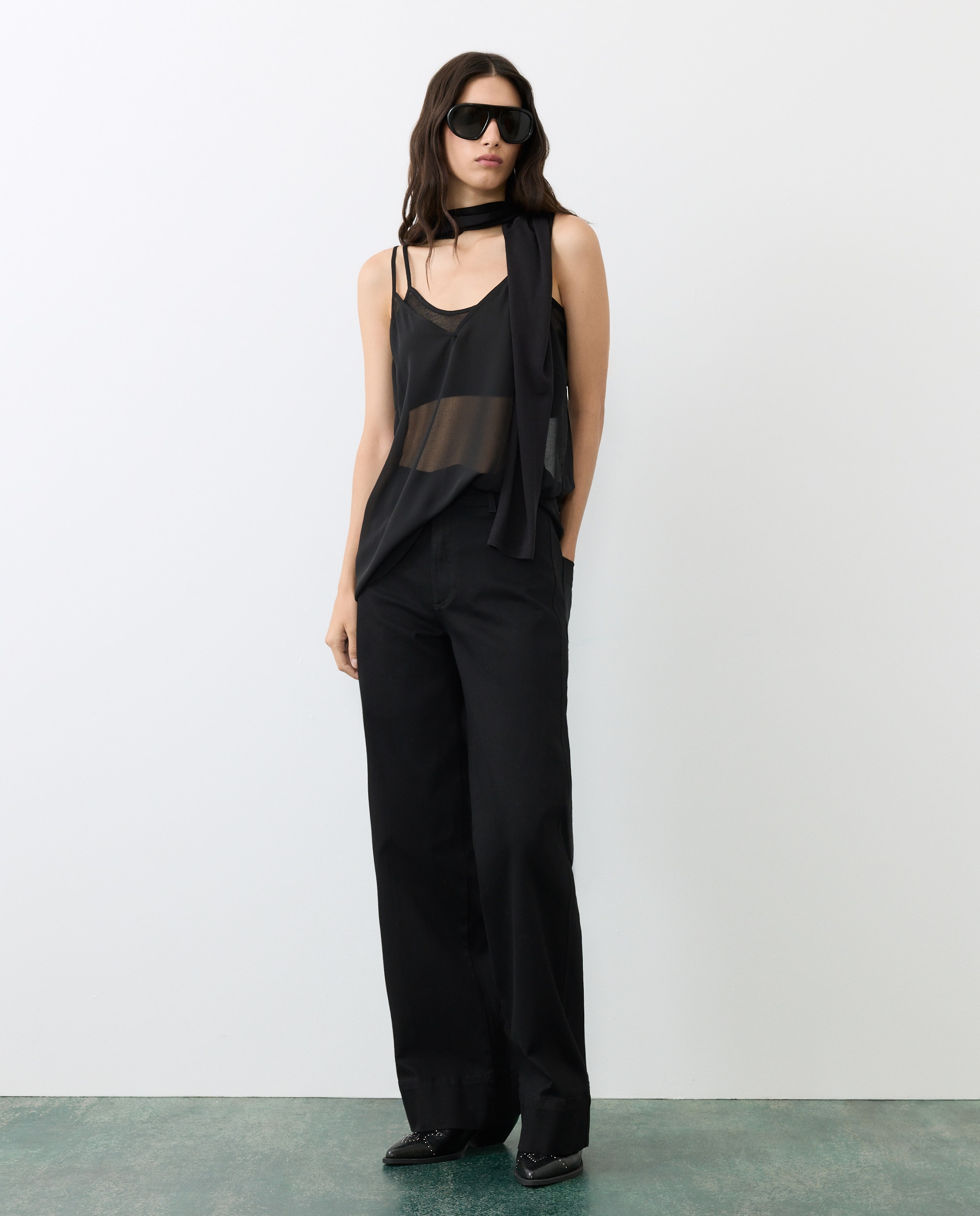 Jeans wide leg de mujer con dos botones - Tintoretto - Negro intenso Negro intenso-1