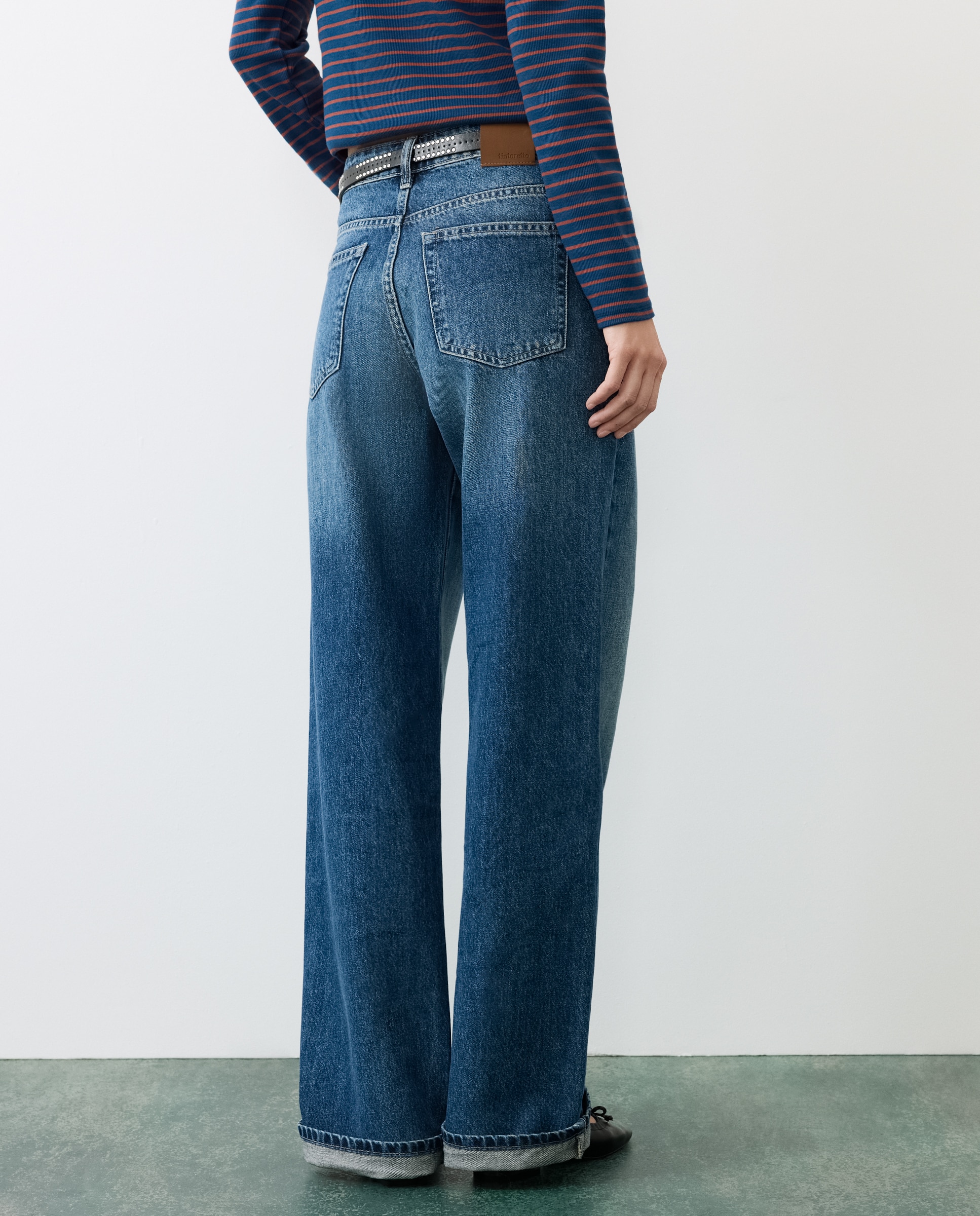 Jeans wide leg de mujer 5 bolsillos - Tintoretto - Gris Gris-3