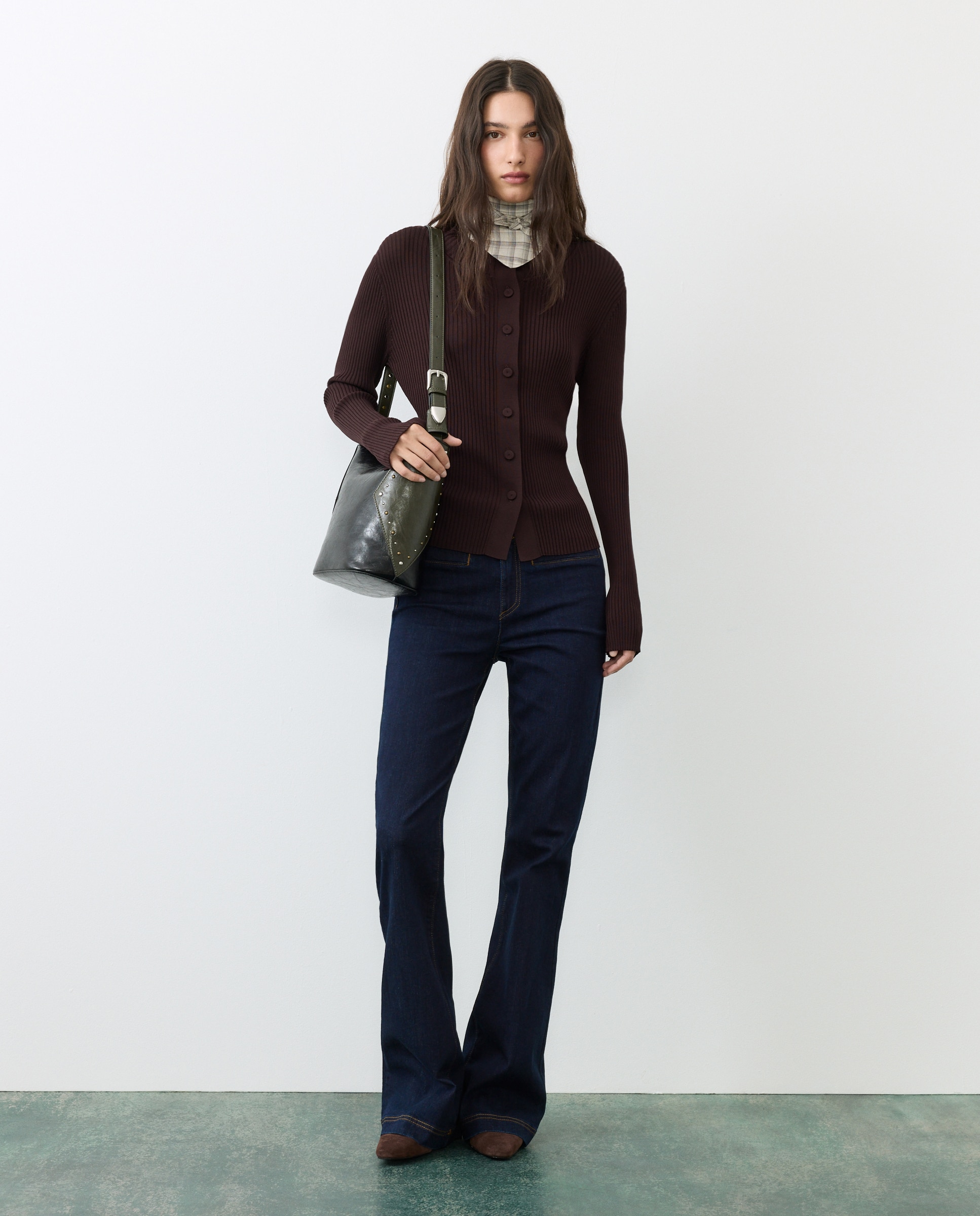 Jeans flare de mujer 2 botones - Tintoretto - Gris oscuro Gris oscuro-1