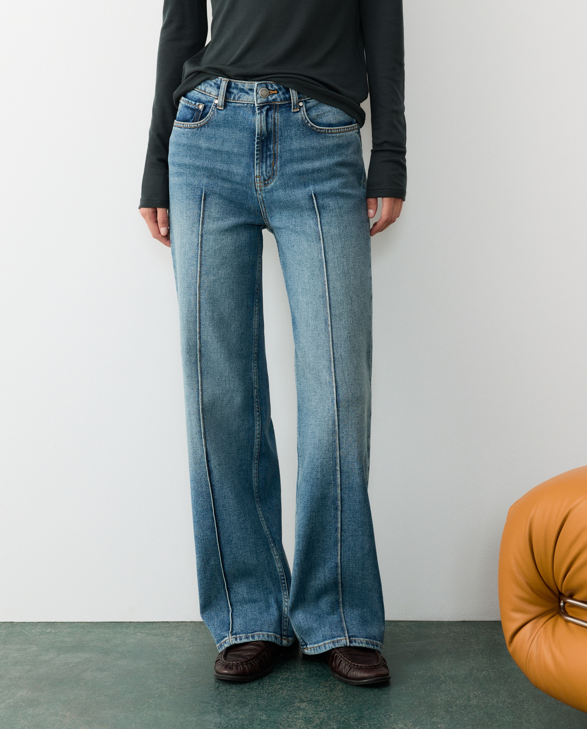 Jeans recto de mujer con costura central - Tintoretto - Gris Gris-2