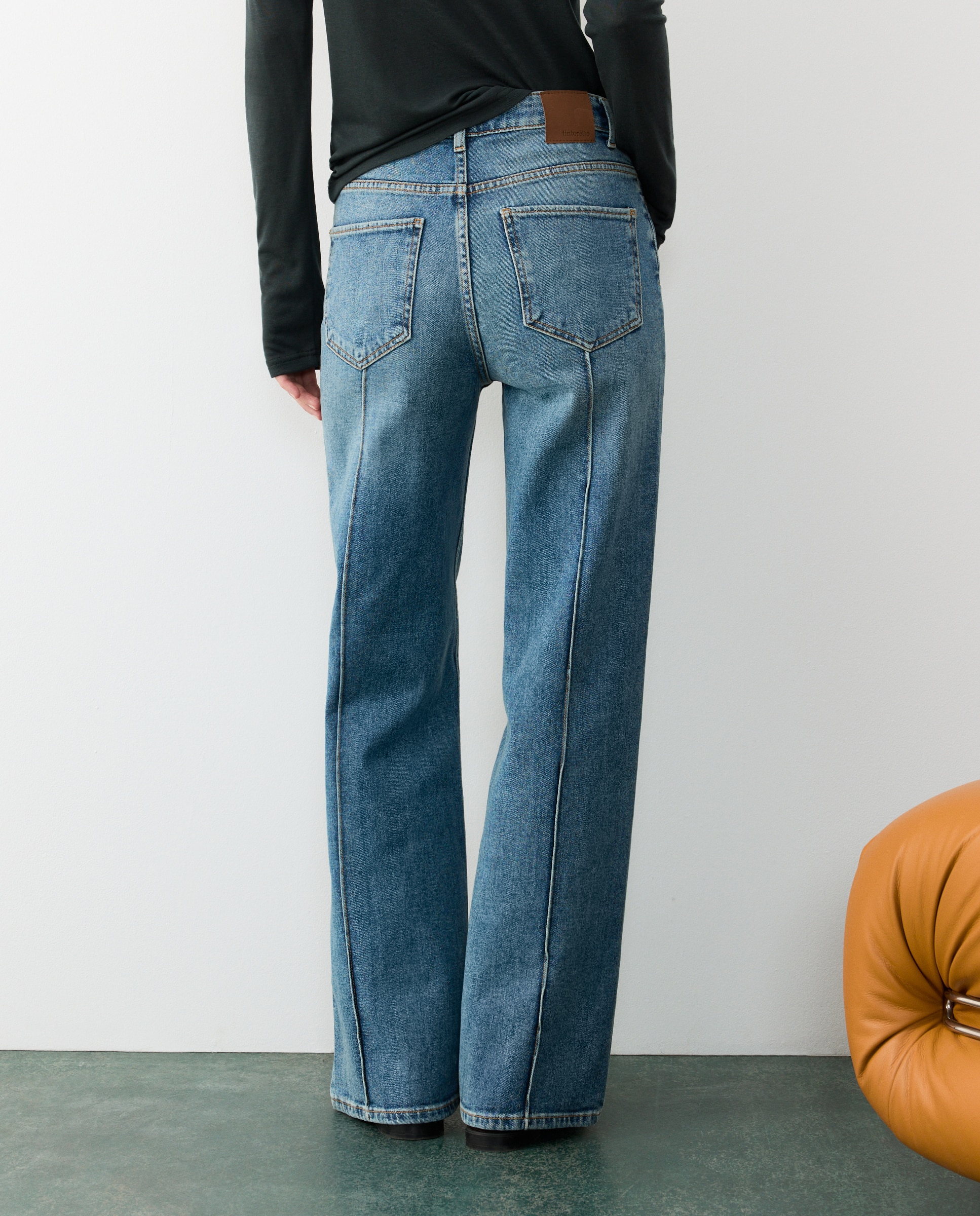 Jeans recto de mujer con costura central - Tintoretto - Gris Gris-3