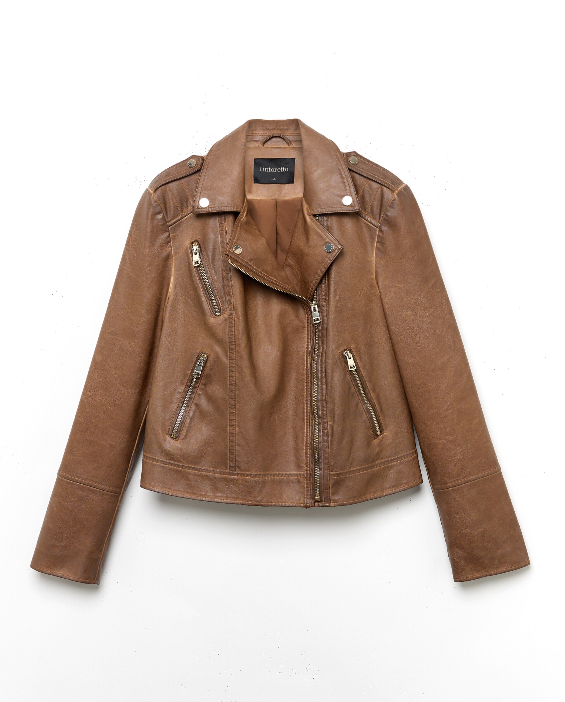 Blusão Biker Envelhecido com Aba e Efeito de Pele 730 Camel-5
