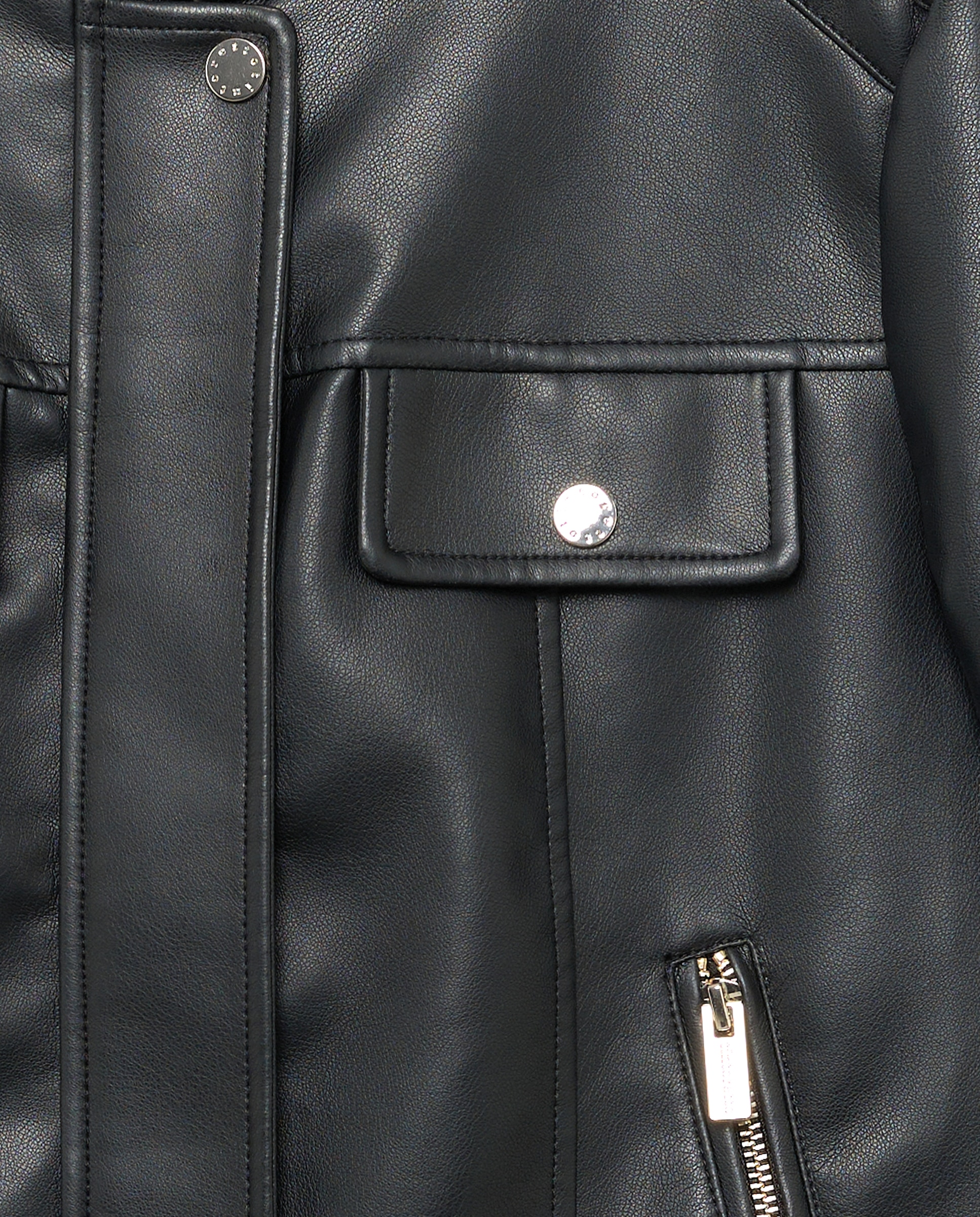 Blusão Biker com Efeito de Pele e Debruados Preto-6