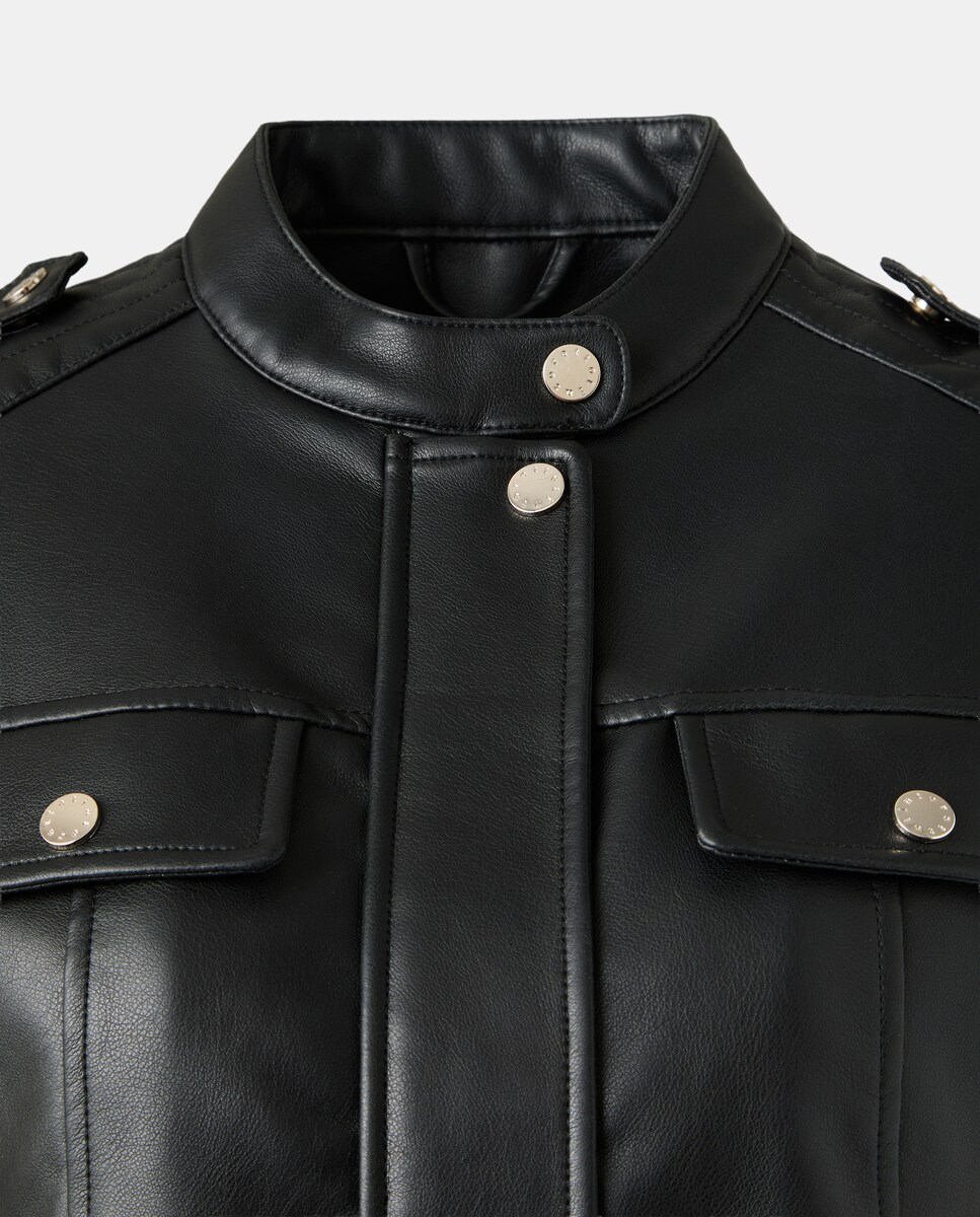 Blusão Biker com Efeito de Pele e Debruados Preto-6