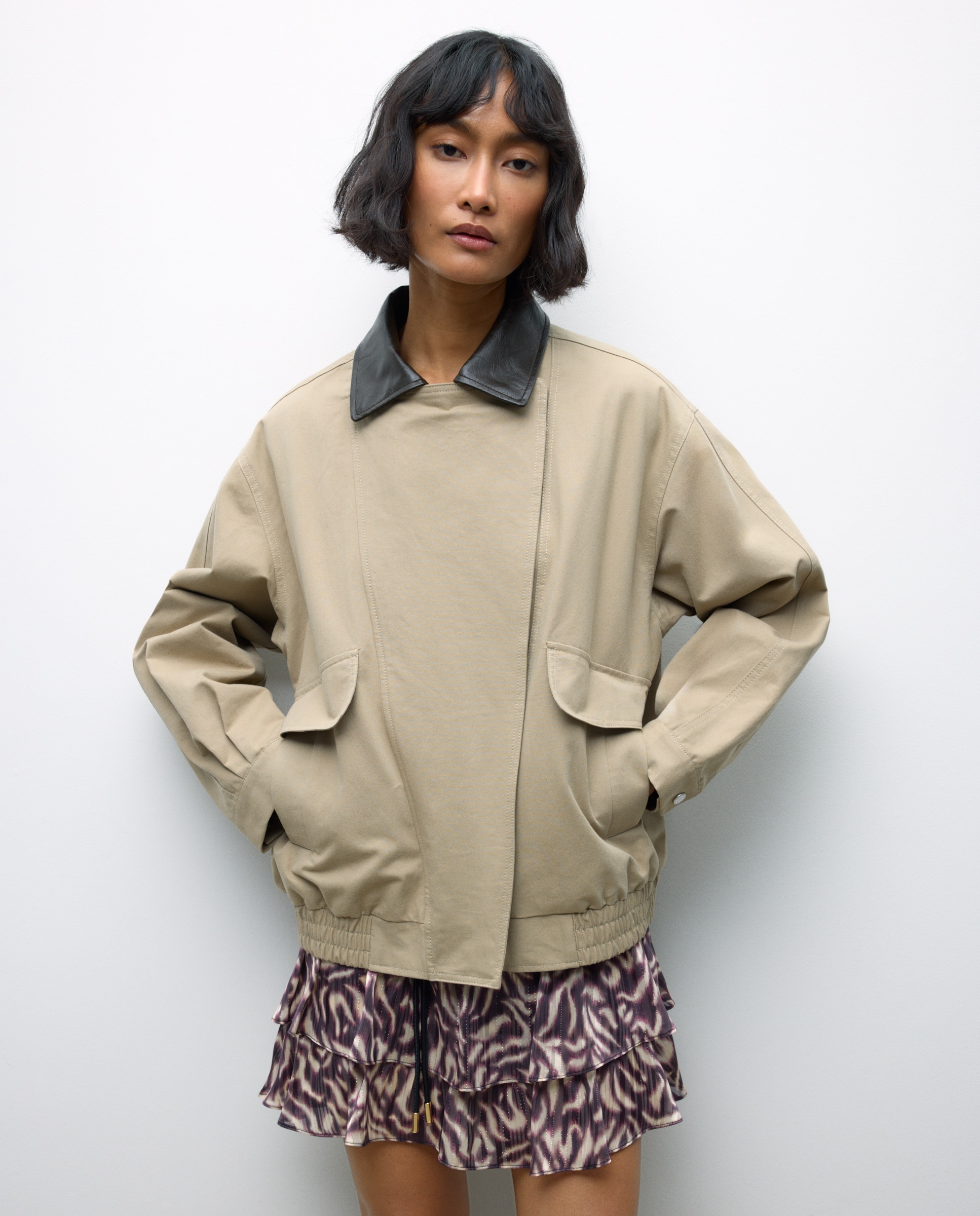 Blusão Bomber com Gola em Contraste Torrado-2