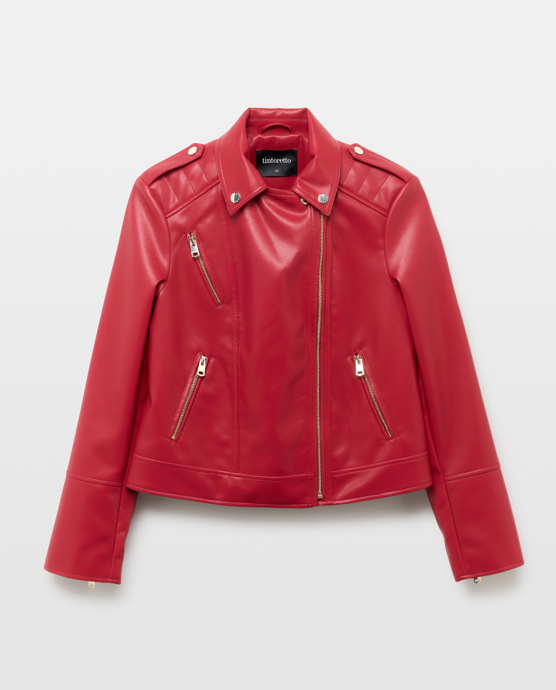 Blusão Biker com Aba e Efeito de Pele 600 Vermelho-5