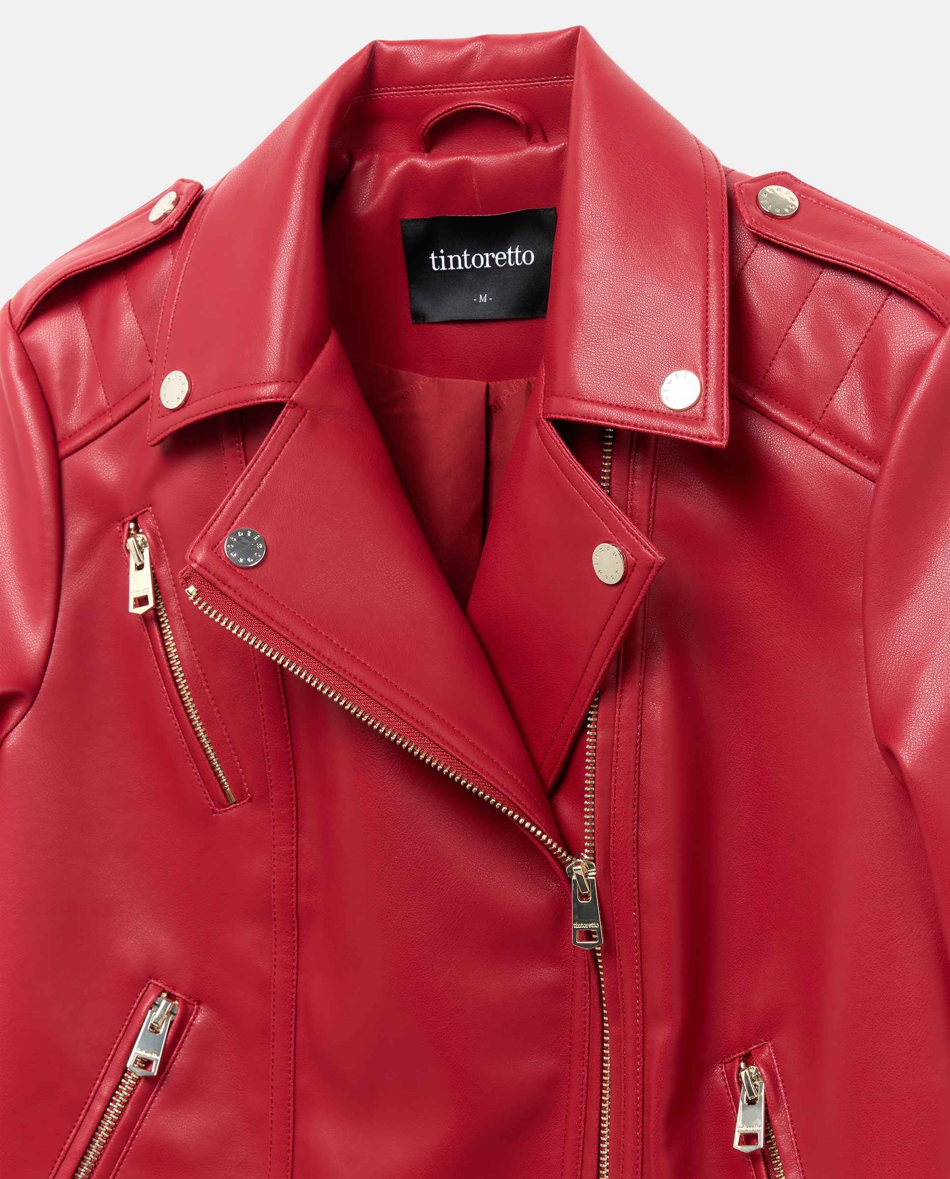Blusão Biker com Aba e Efeito de Pele 600 Vermelho-6