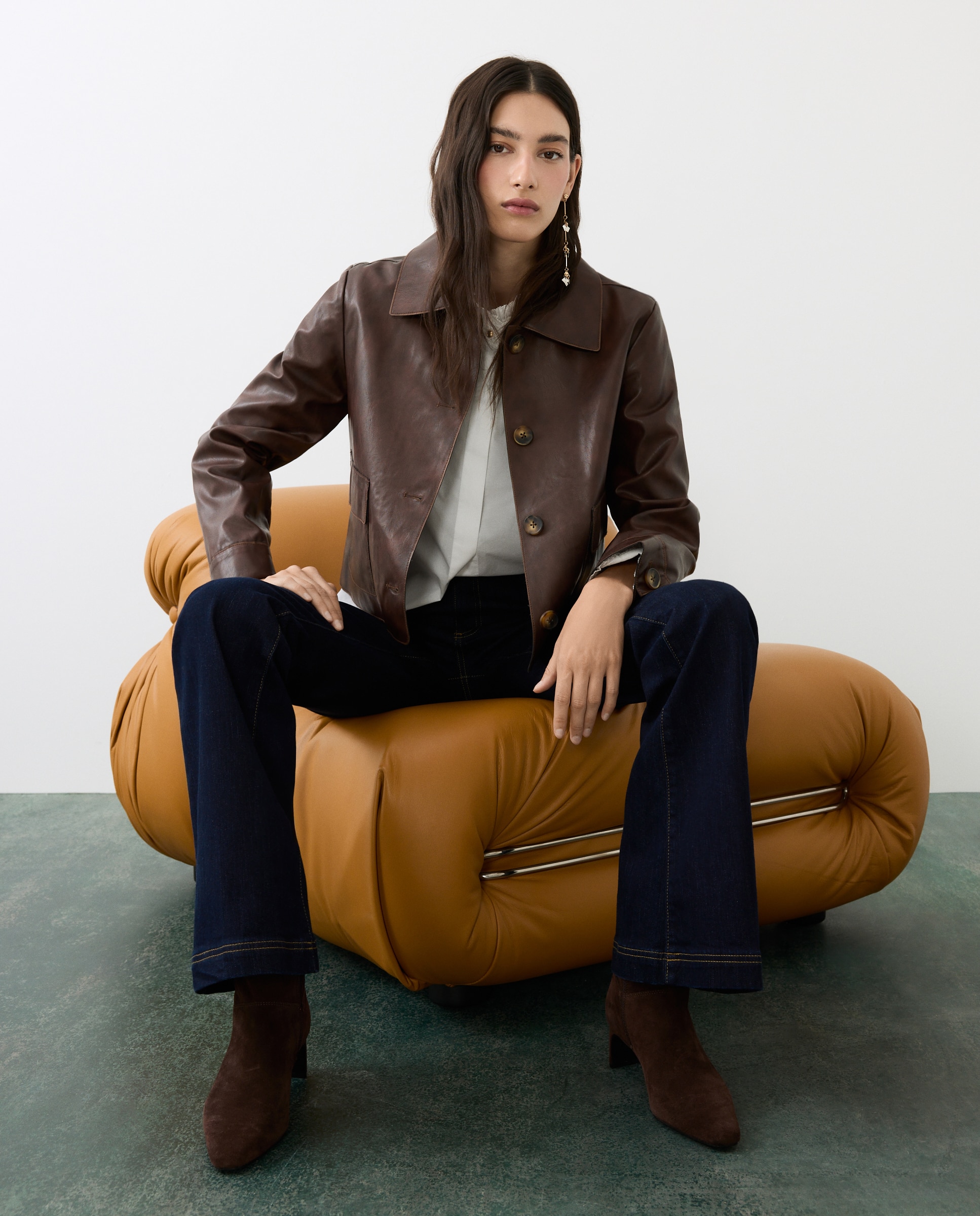 Chaqueta de mujer efecto piel con bolsillos y cuello - Tintoretto - Chocolate Chocolate-2