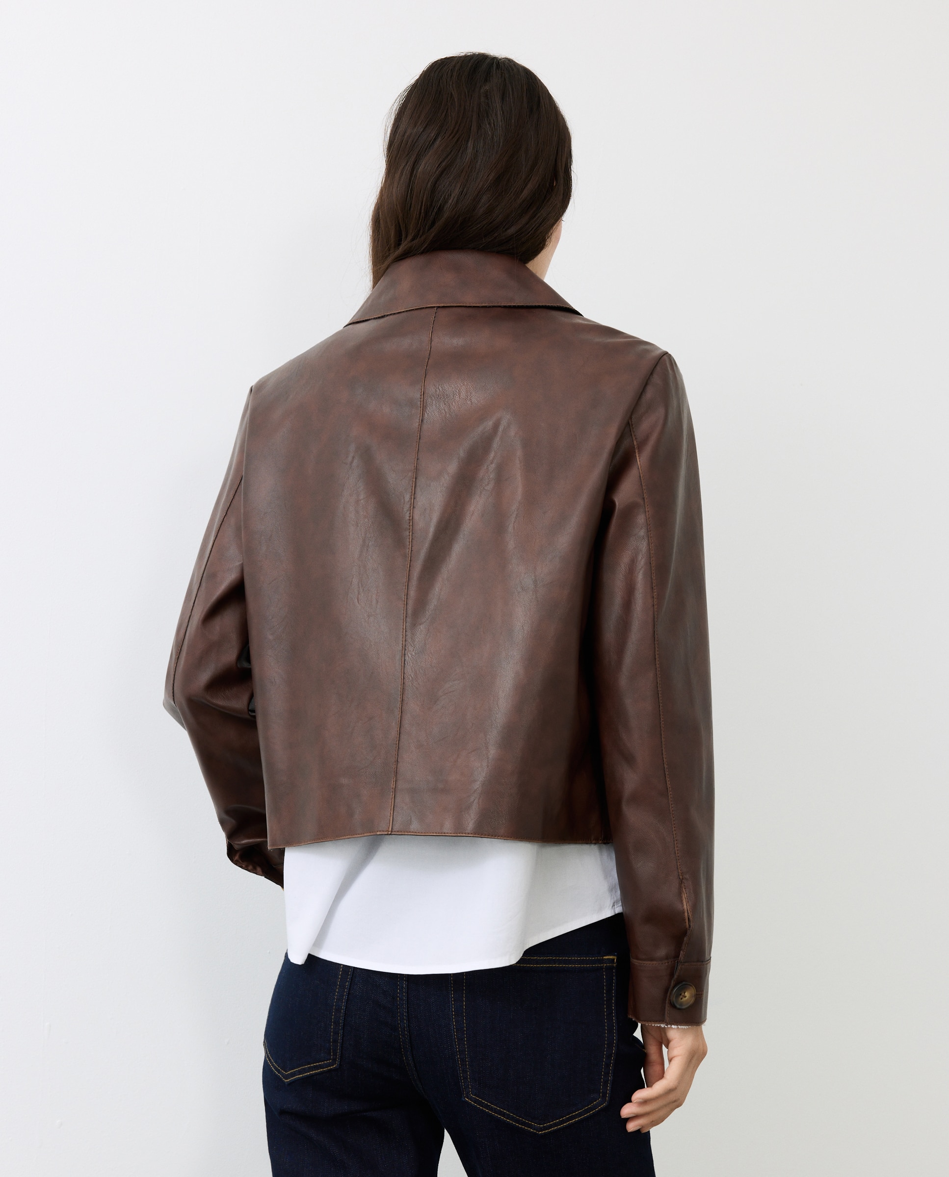 Chaqueta de mujer efecto piel con bolsillos y cuello - Tintoretto - Chocolate Chocolate-3