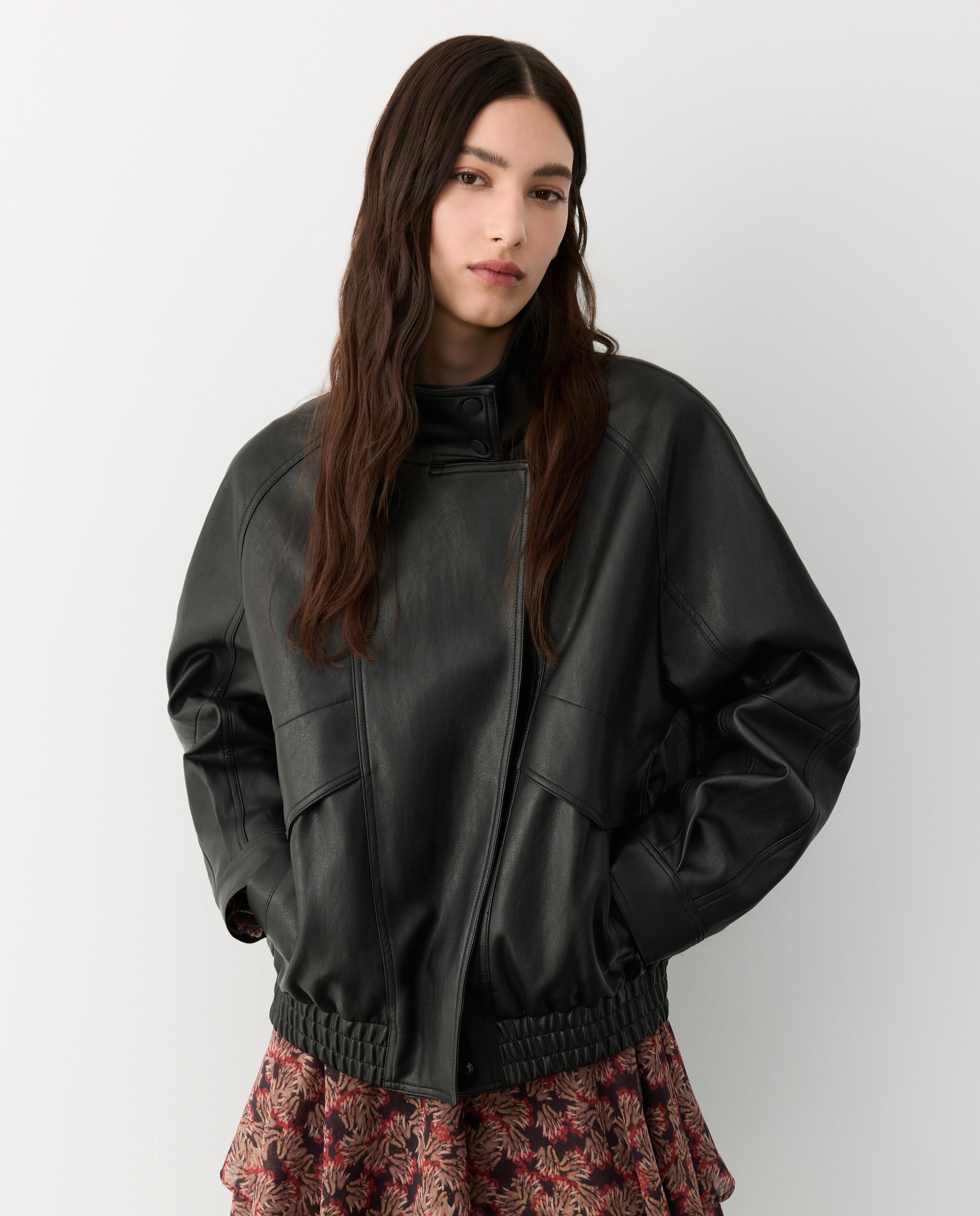 Cazadora bomber de mujer efecto piel - Tintoretto - Negro Negro-3