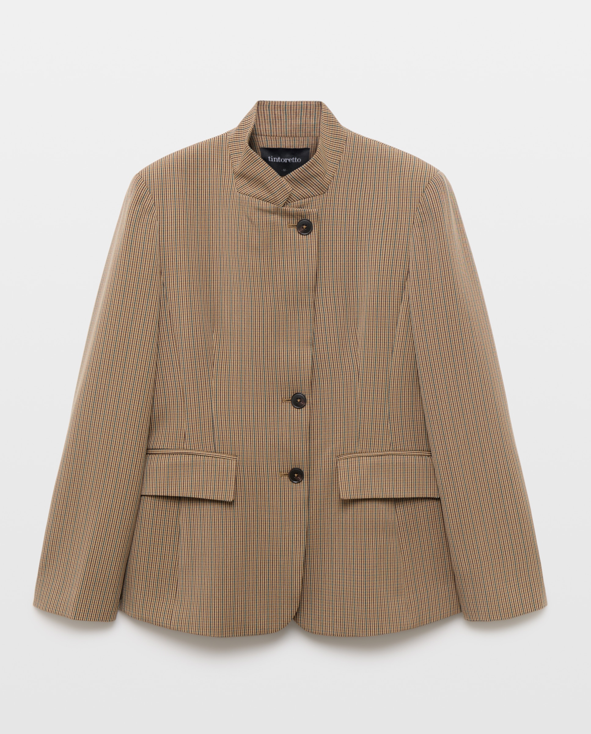 Blazer Cintado com Gola Subida Castanho-5
