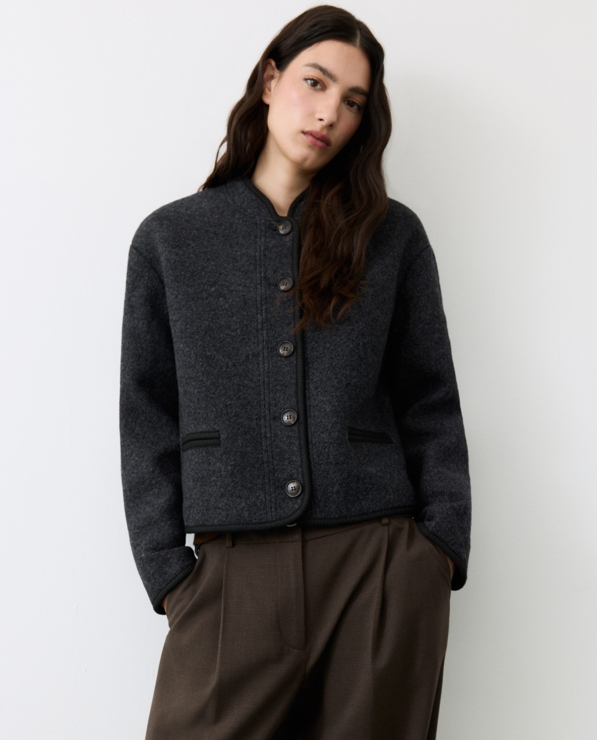 Chaqueta de mujer bouclé contrastes lisa - Tintoretto - 820 Gris medio 820 Gris medio-2