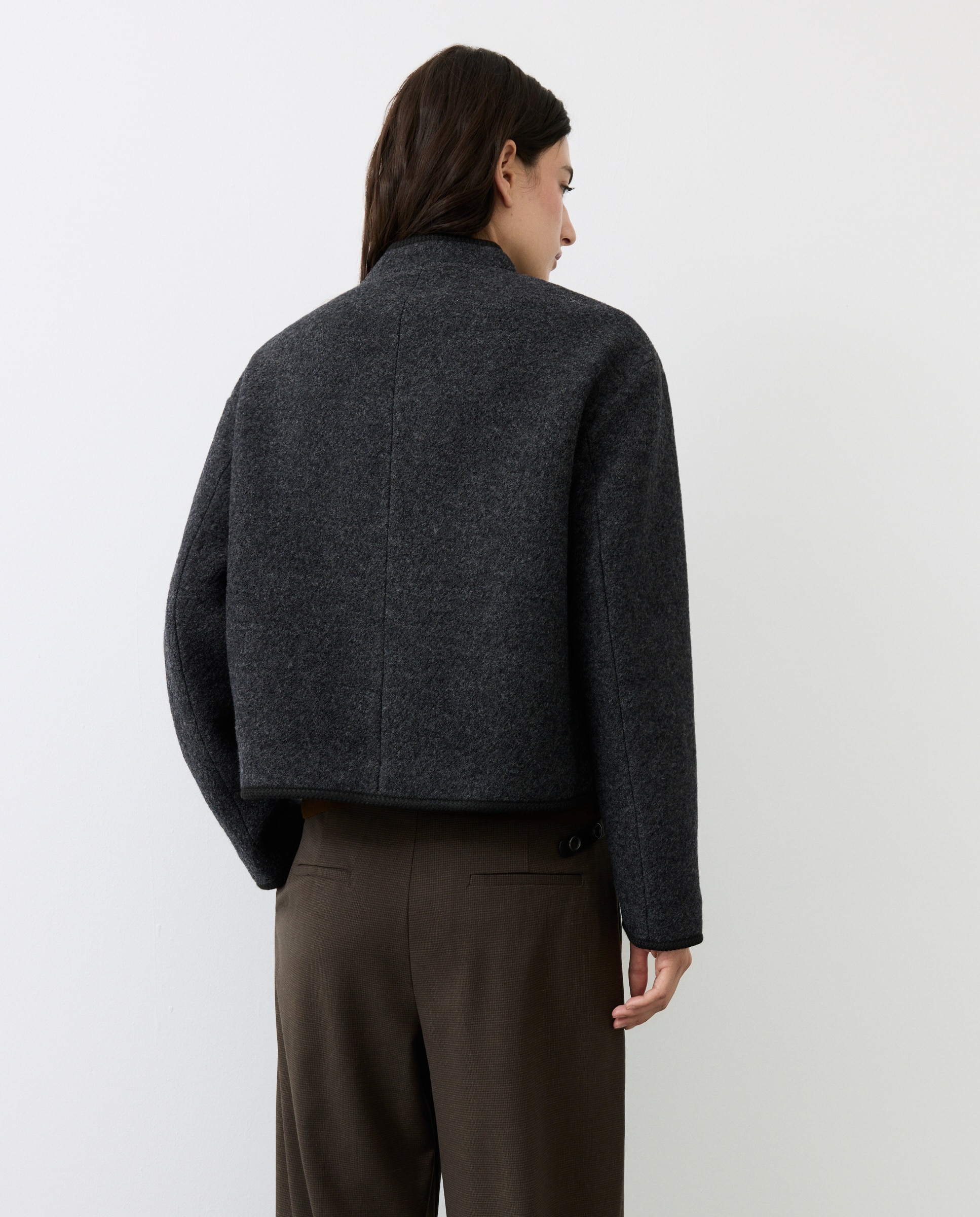 Chaqueta de mujer bouclé contrastes lisa - Tintoretto - 820 Gris medio 820 Gris medio-3