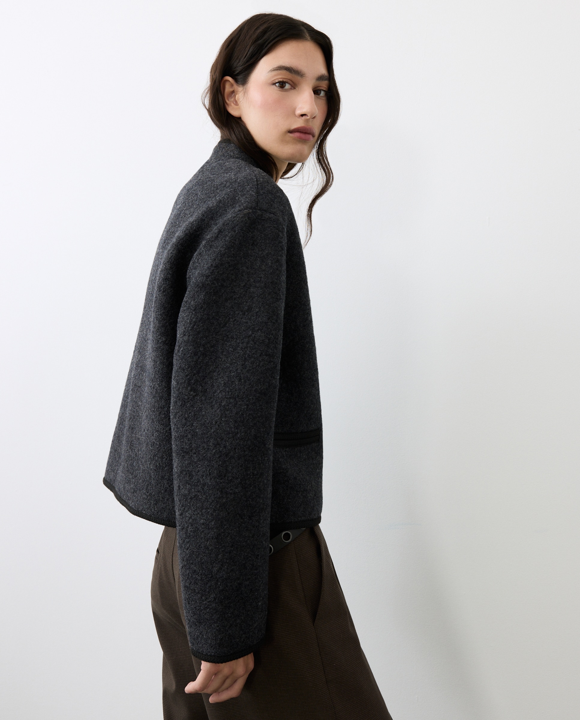 Chaqueta de mujer bouclé contrastes lisa - Tintoretto - 820 Gris medio 820 Gris medio-4