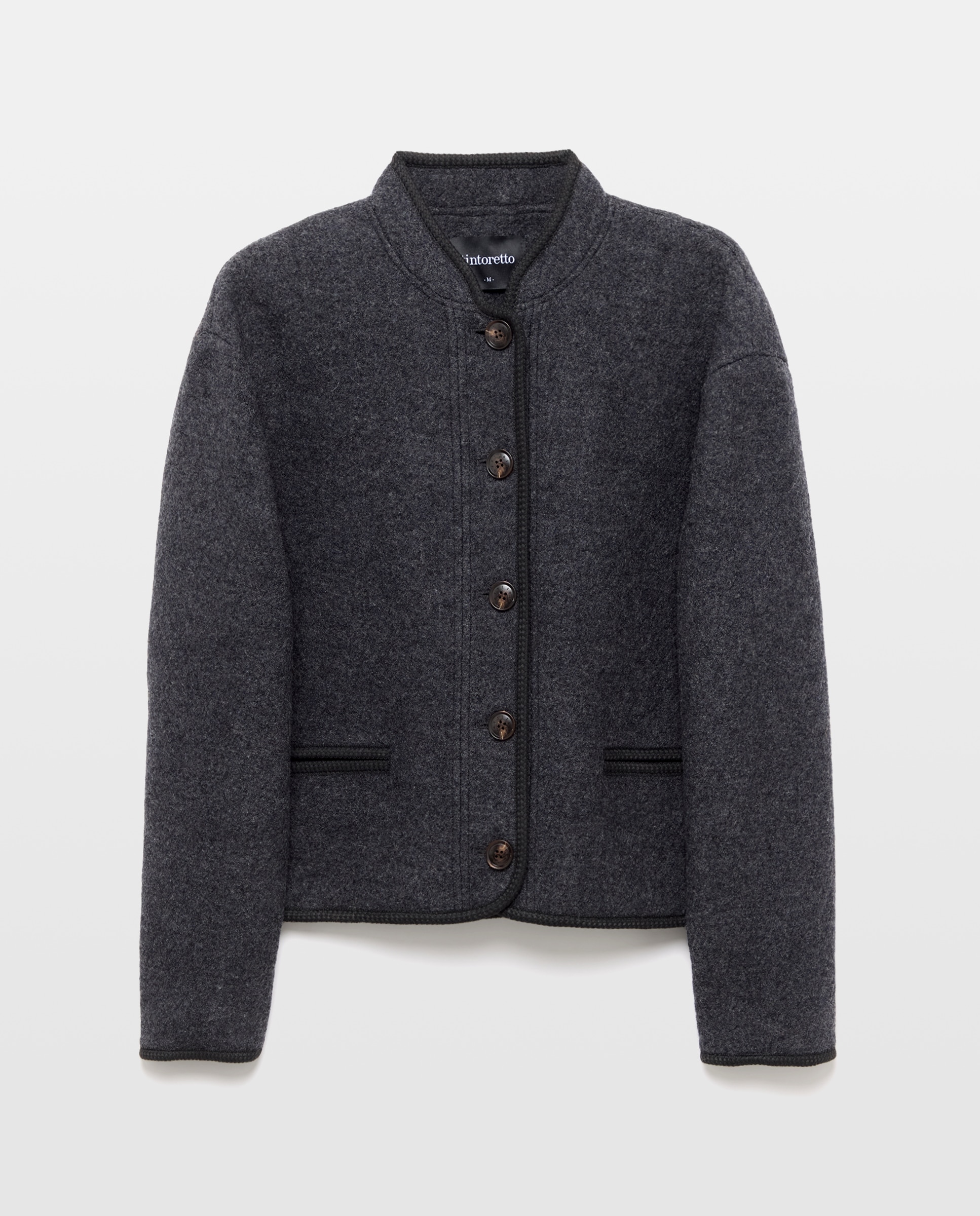 Chaqueta de mujer bouclé contrastes lisa - Tintoretto - 820 Gris medio 820 Gris medio-5