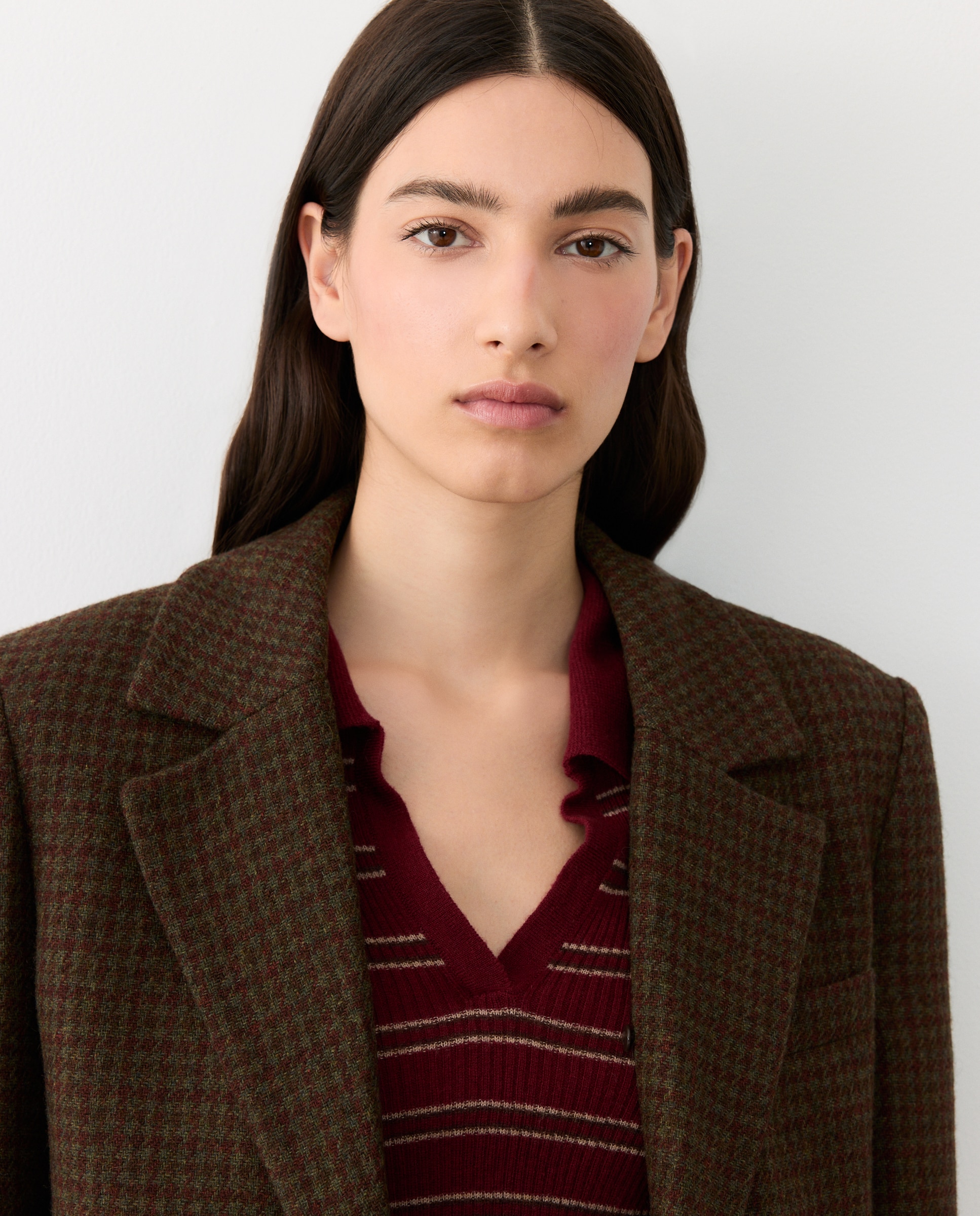 Blazer cuadros con pelo en cuello - Tintoretto - Marrón Marrón-3