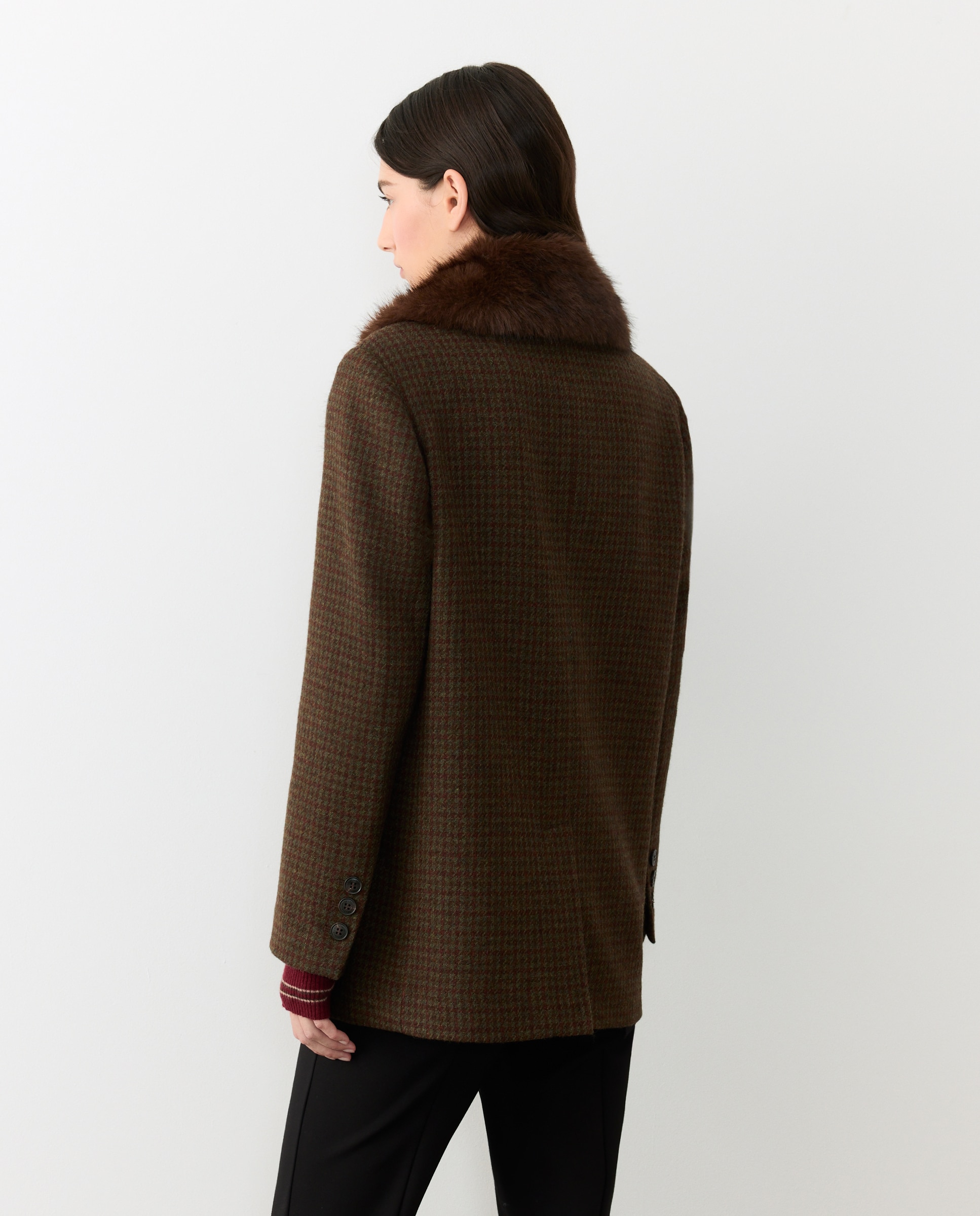 Blazer cuadros con pelo en cuello - Tintoretto - Marrón Marrón-4