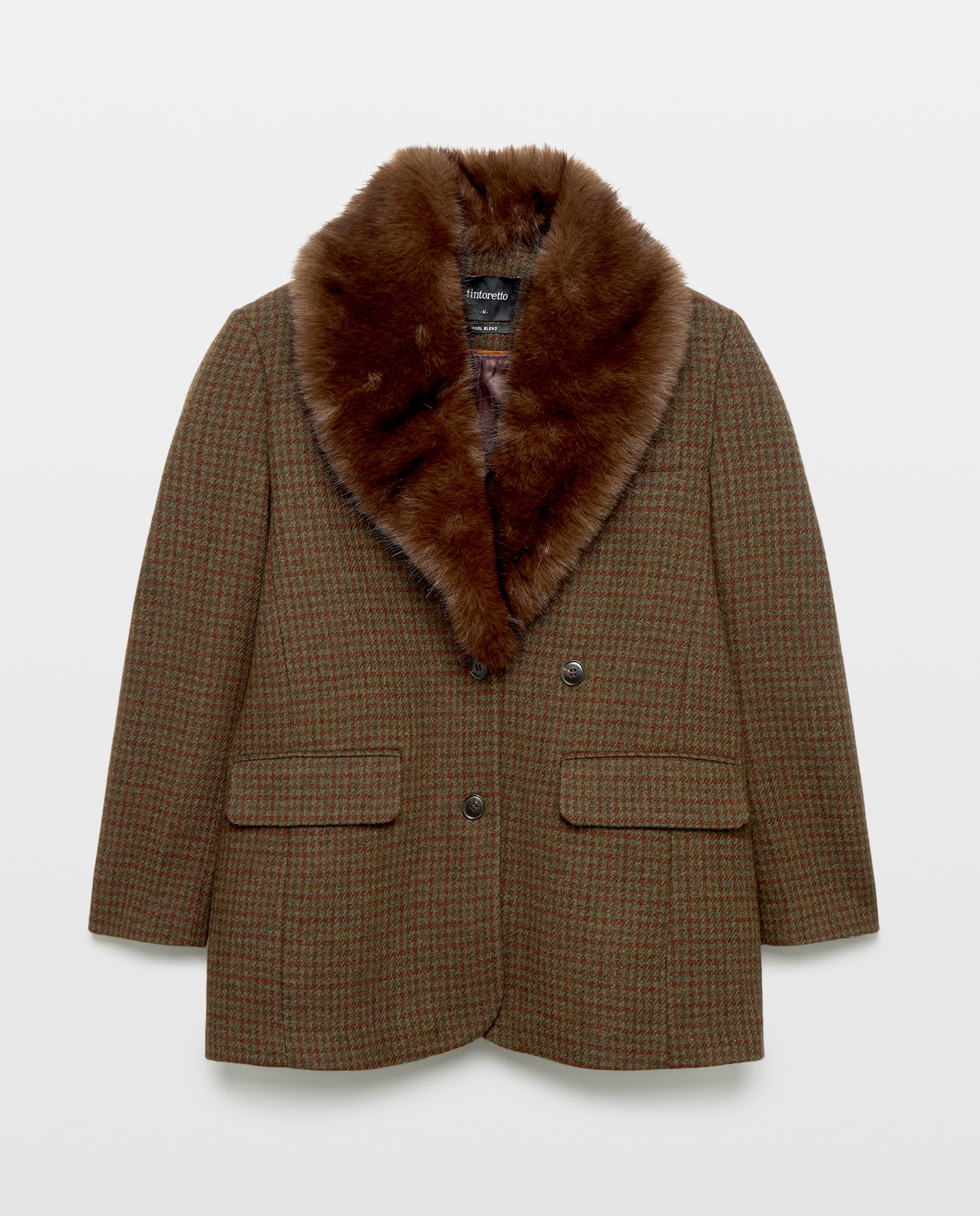 Blazer cuadros con pelo en cuello - Tintoretto - Marrón Marrón-5