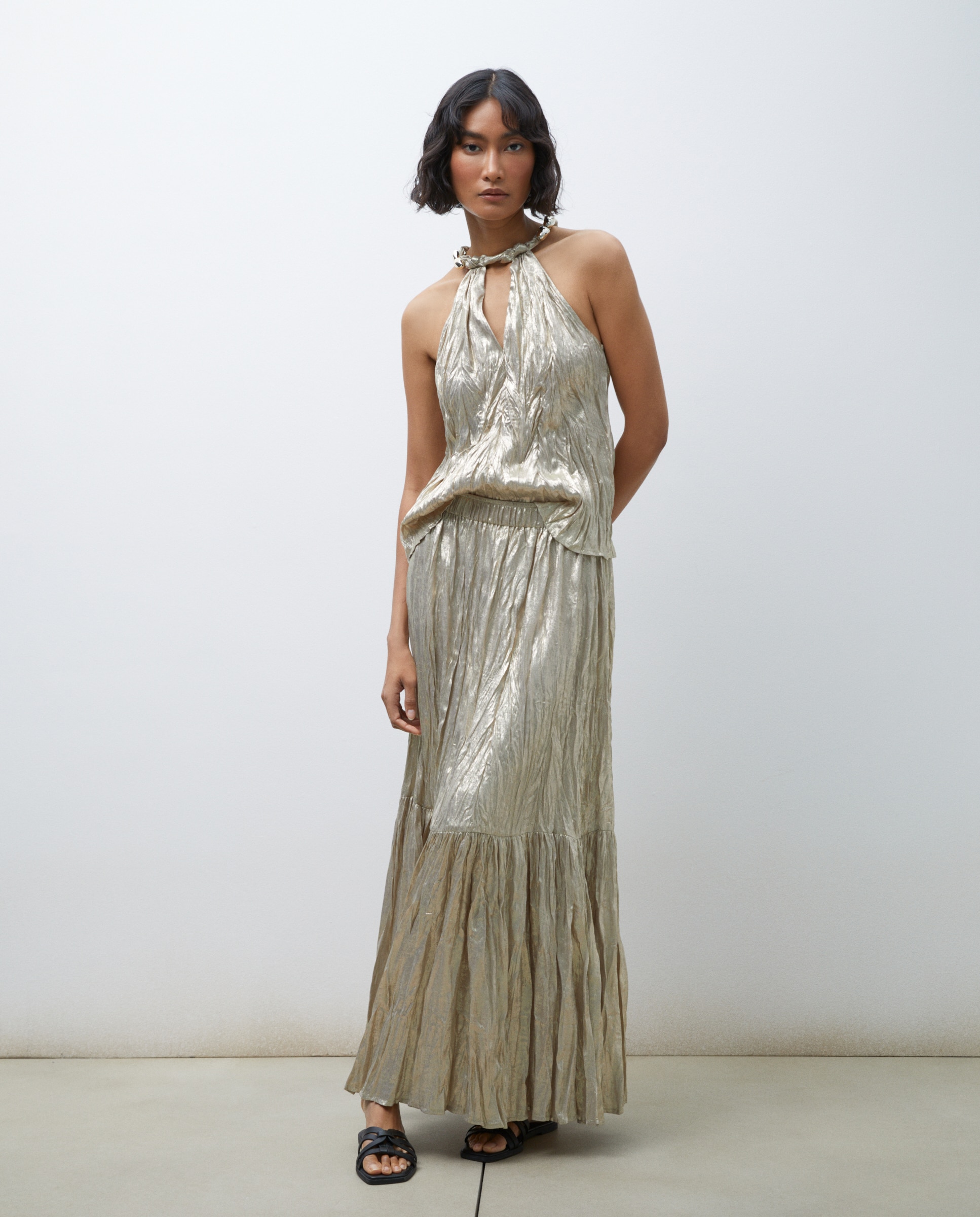 Saia Comprida Enrugada 390 Ouro-1