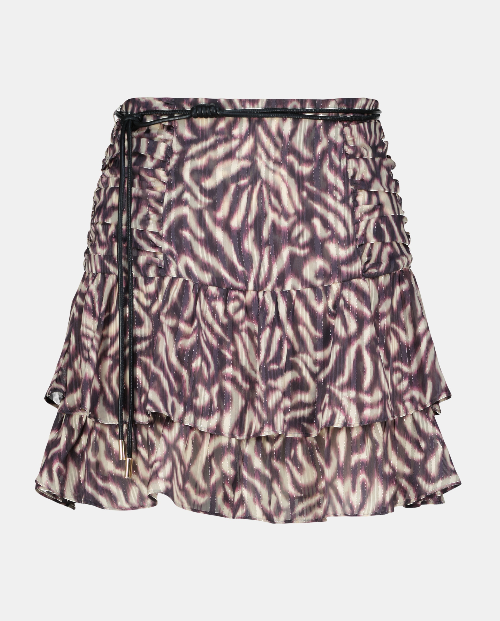 Saia Curta Estampada com Folhos Rosa-4