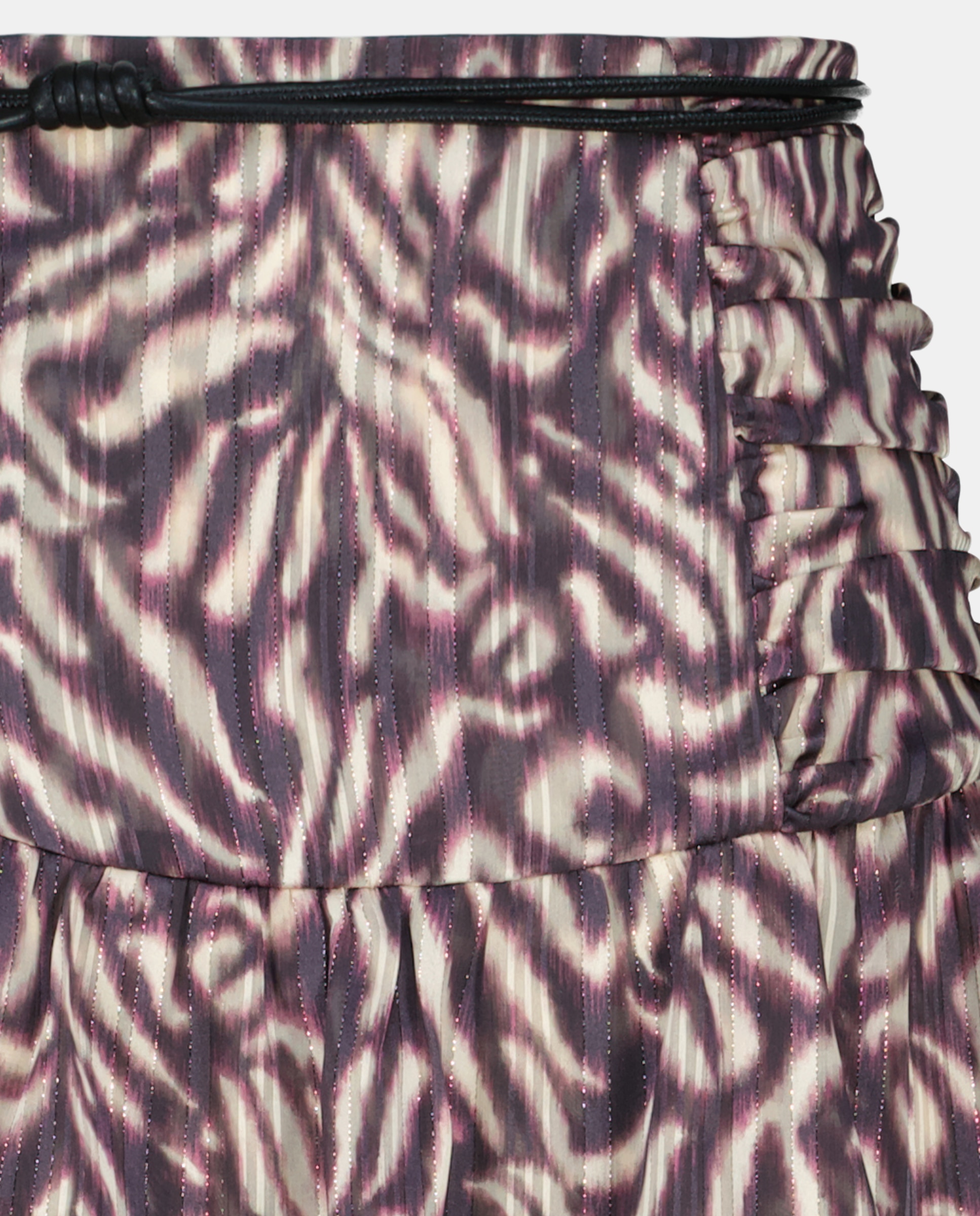 Saia Curta Estampada com Folhos Rosa-5