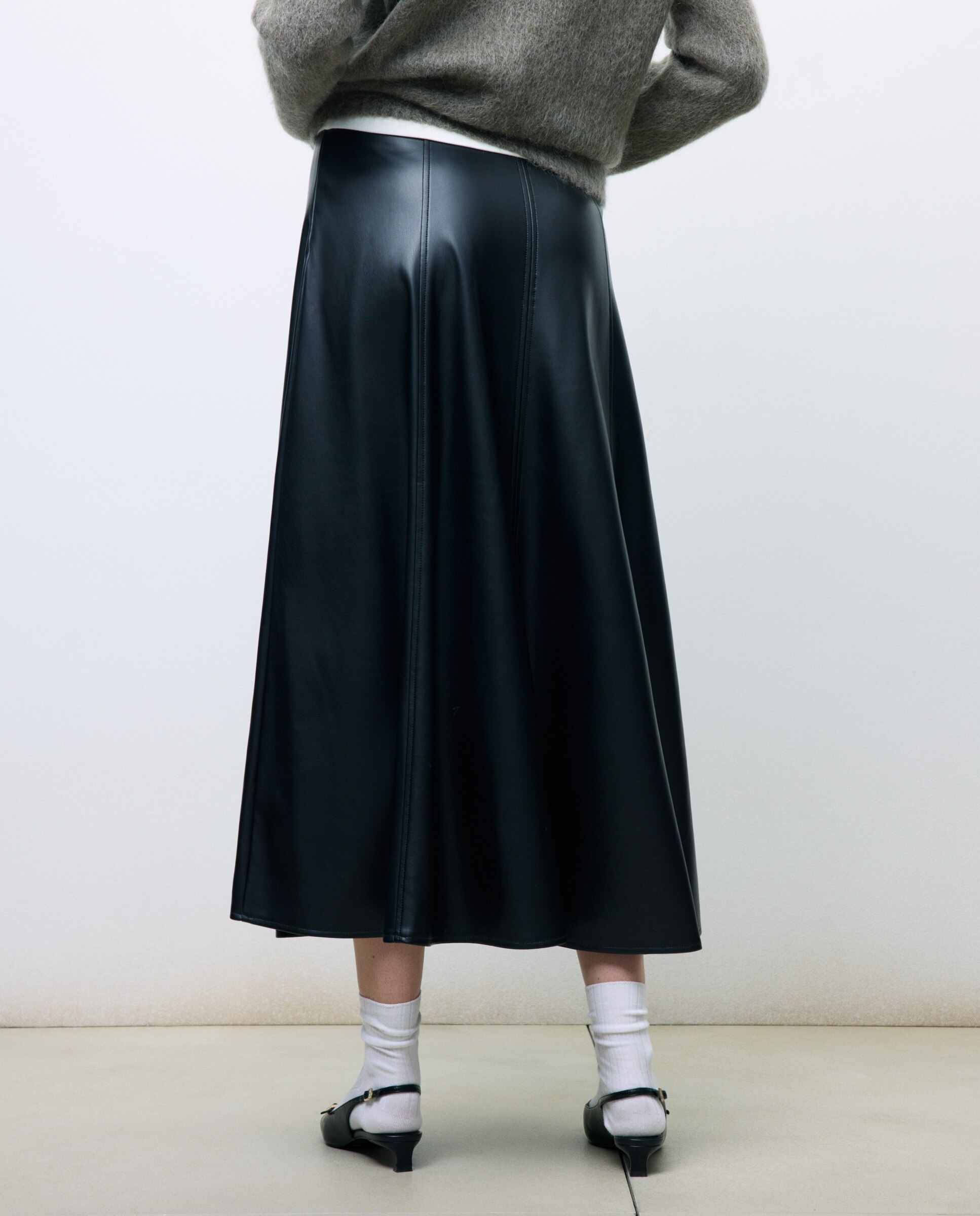 Saia midi com efeito de pele Preto-3