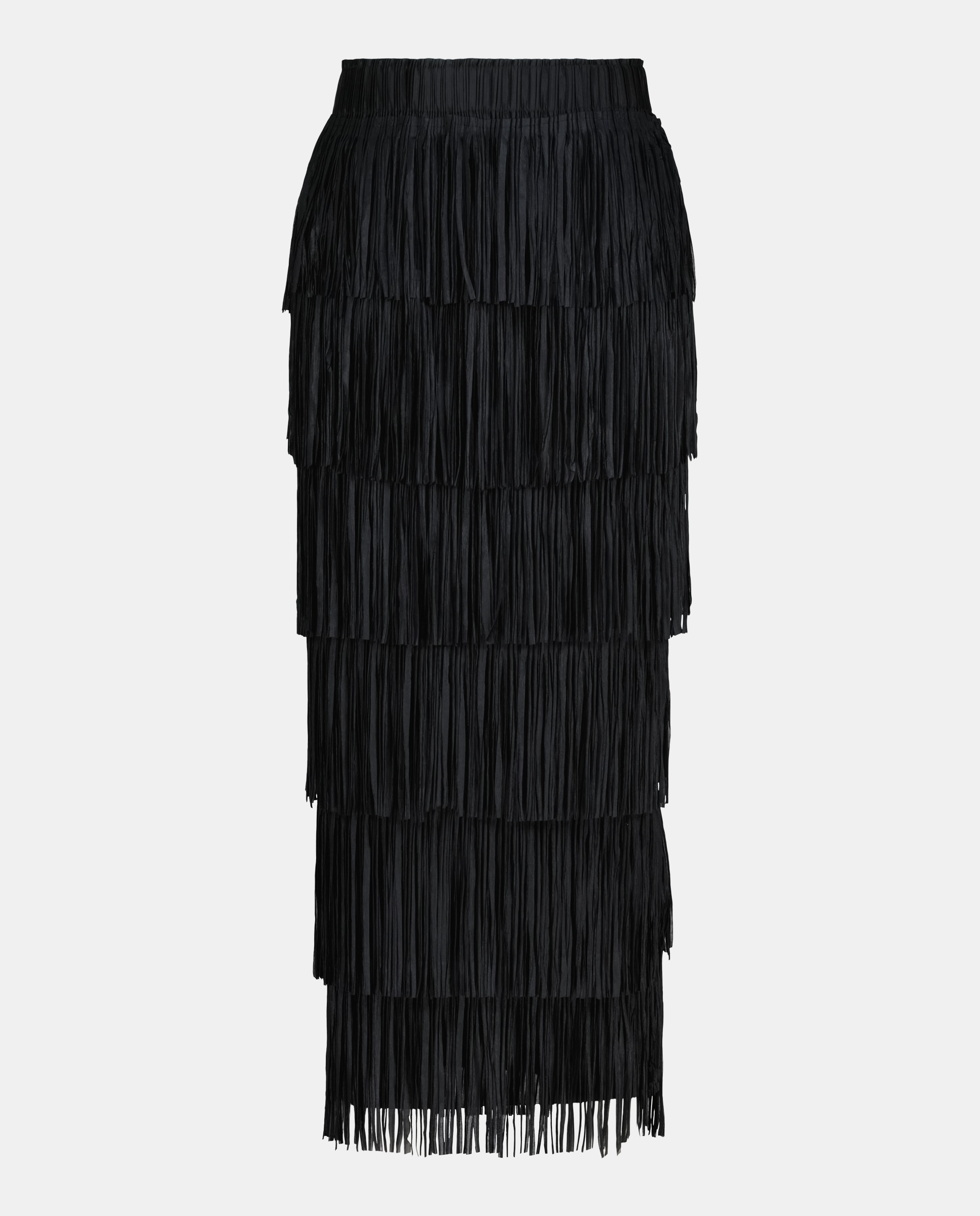 Saia midi com franjas Preto-5