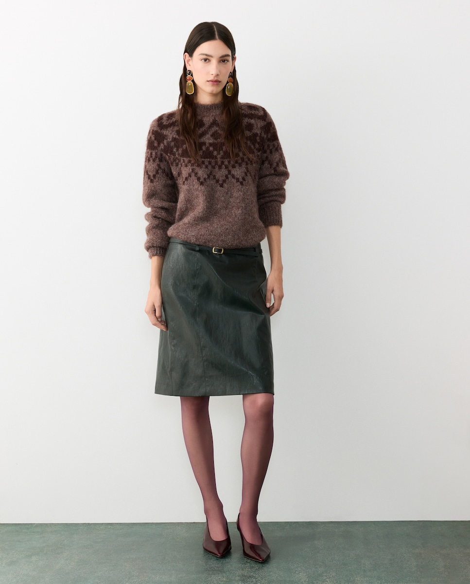 Imagen 0 de Falda midi efecto piel 530 Verde oscuro