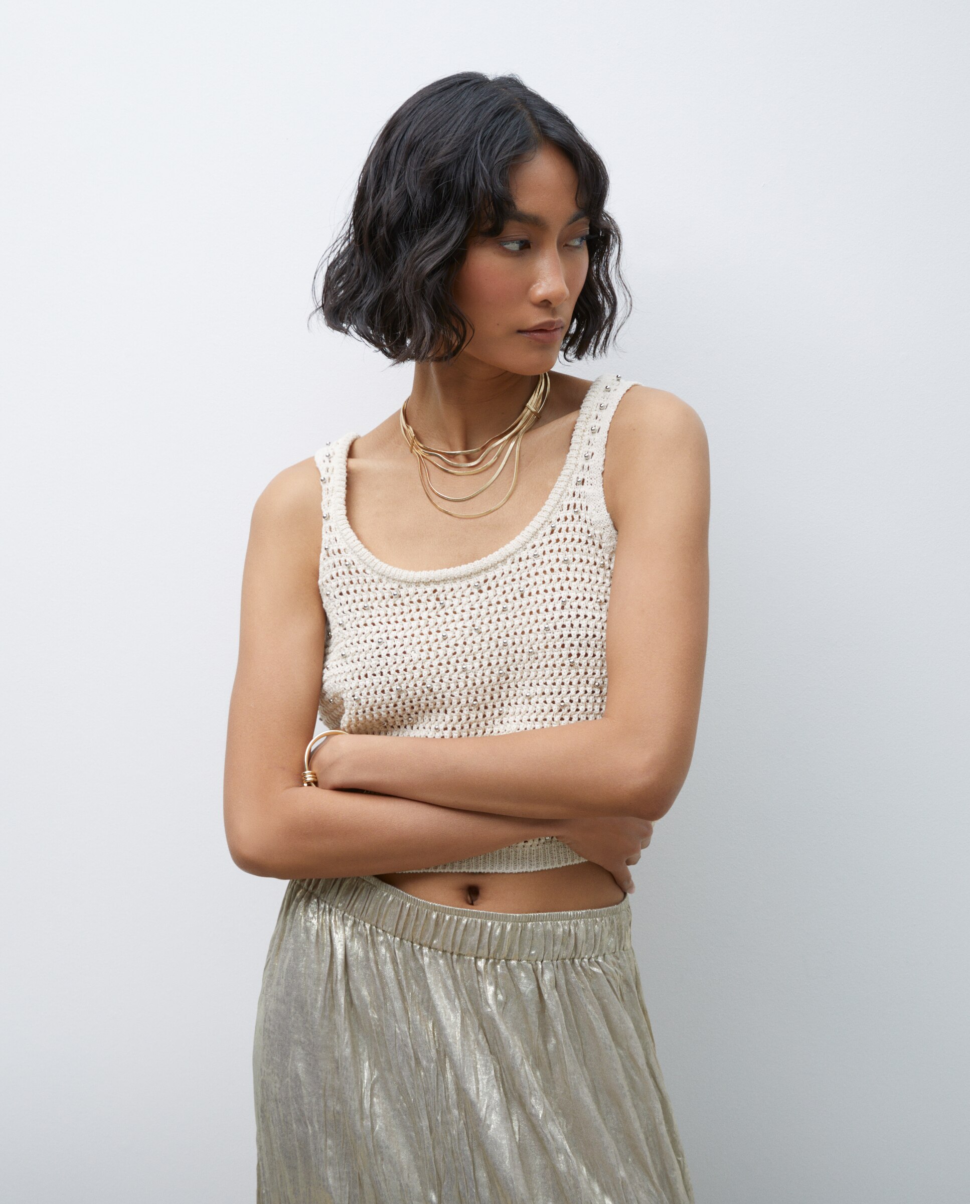 Camisola de malha lisa sem mangas 120 Cru-2