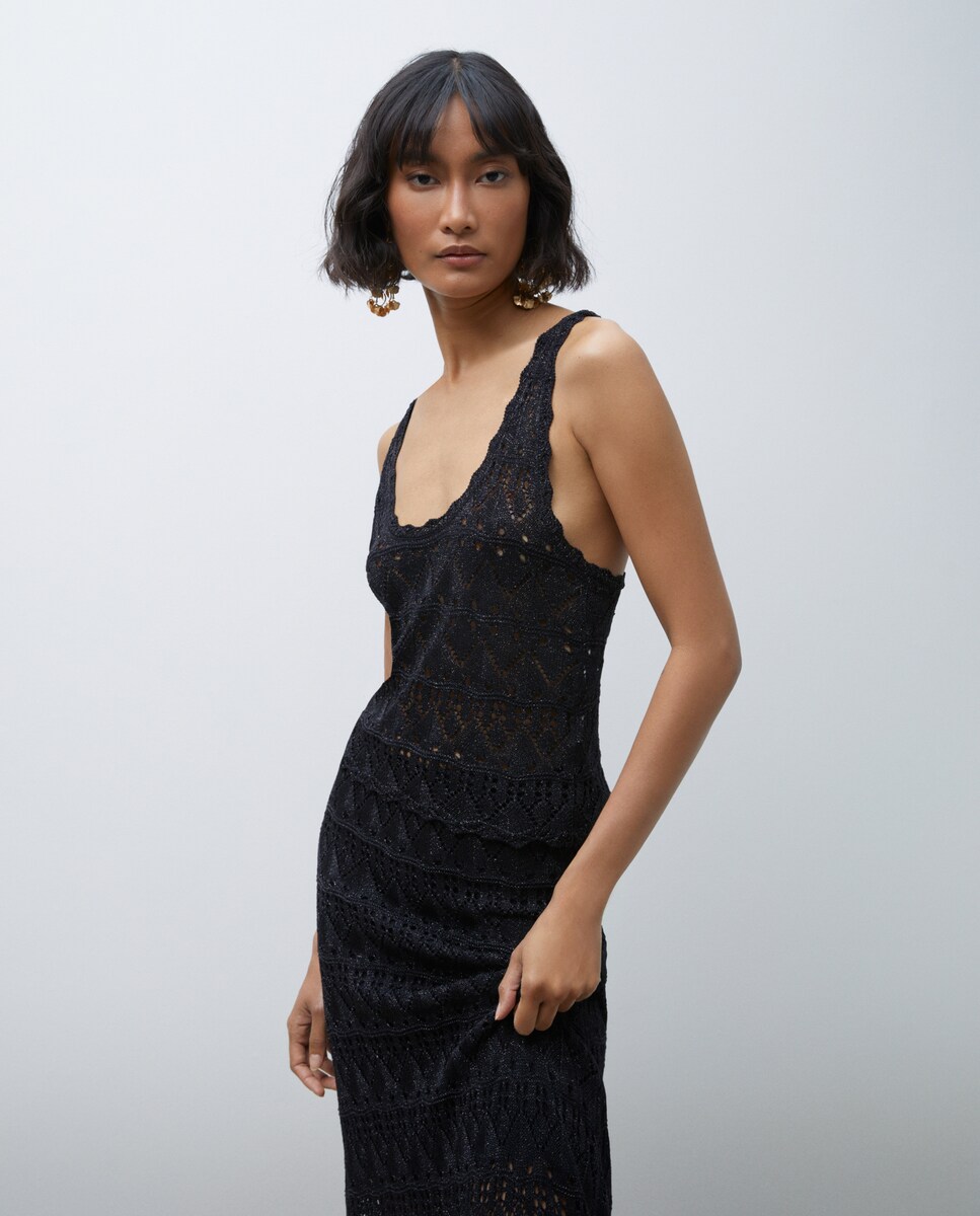 Camisola de Malha sem Mangas com Fio Metalizado Preto-1