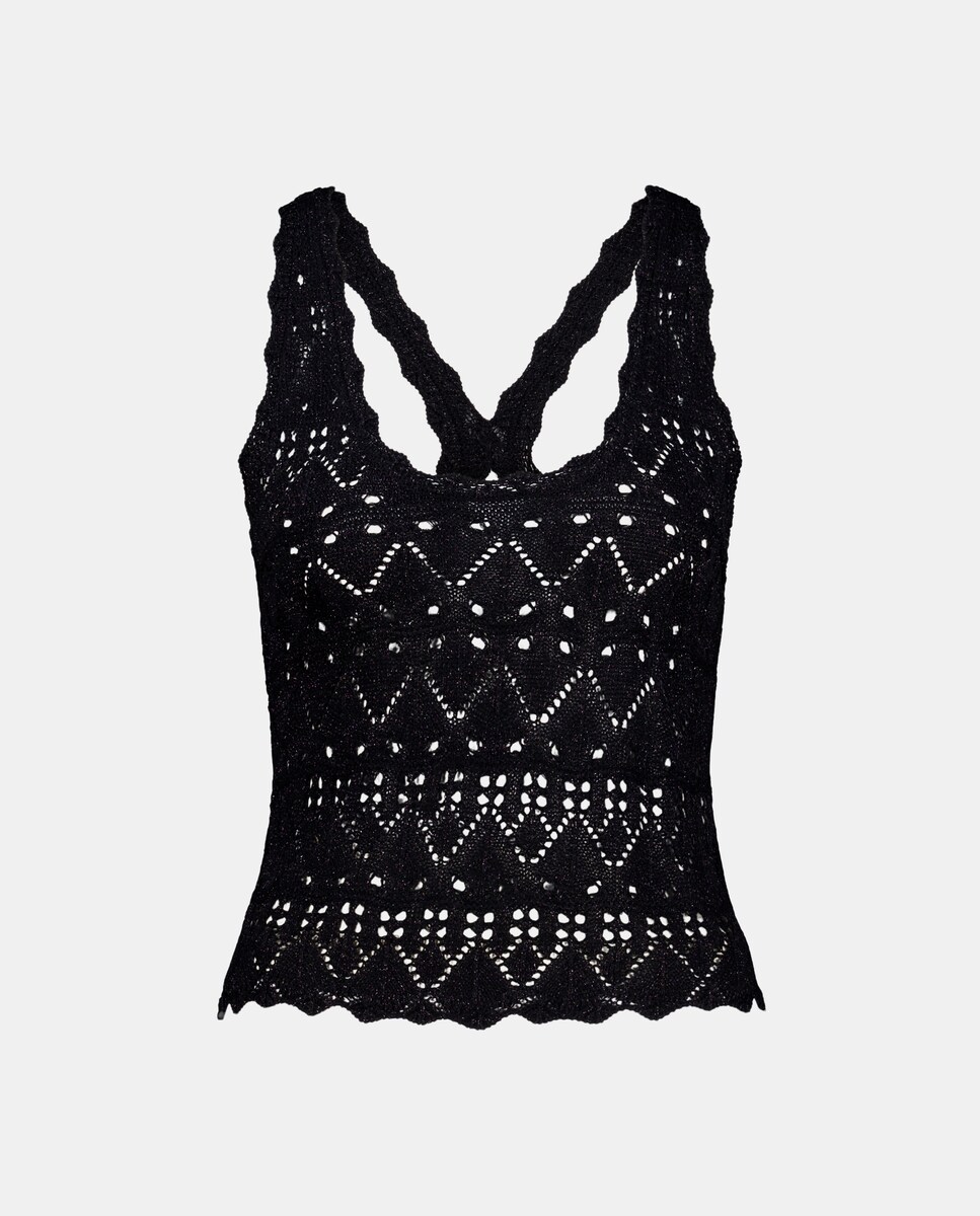 Camisola de Malha sem Mangas com Fio Metalizado Preto-4