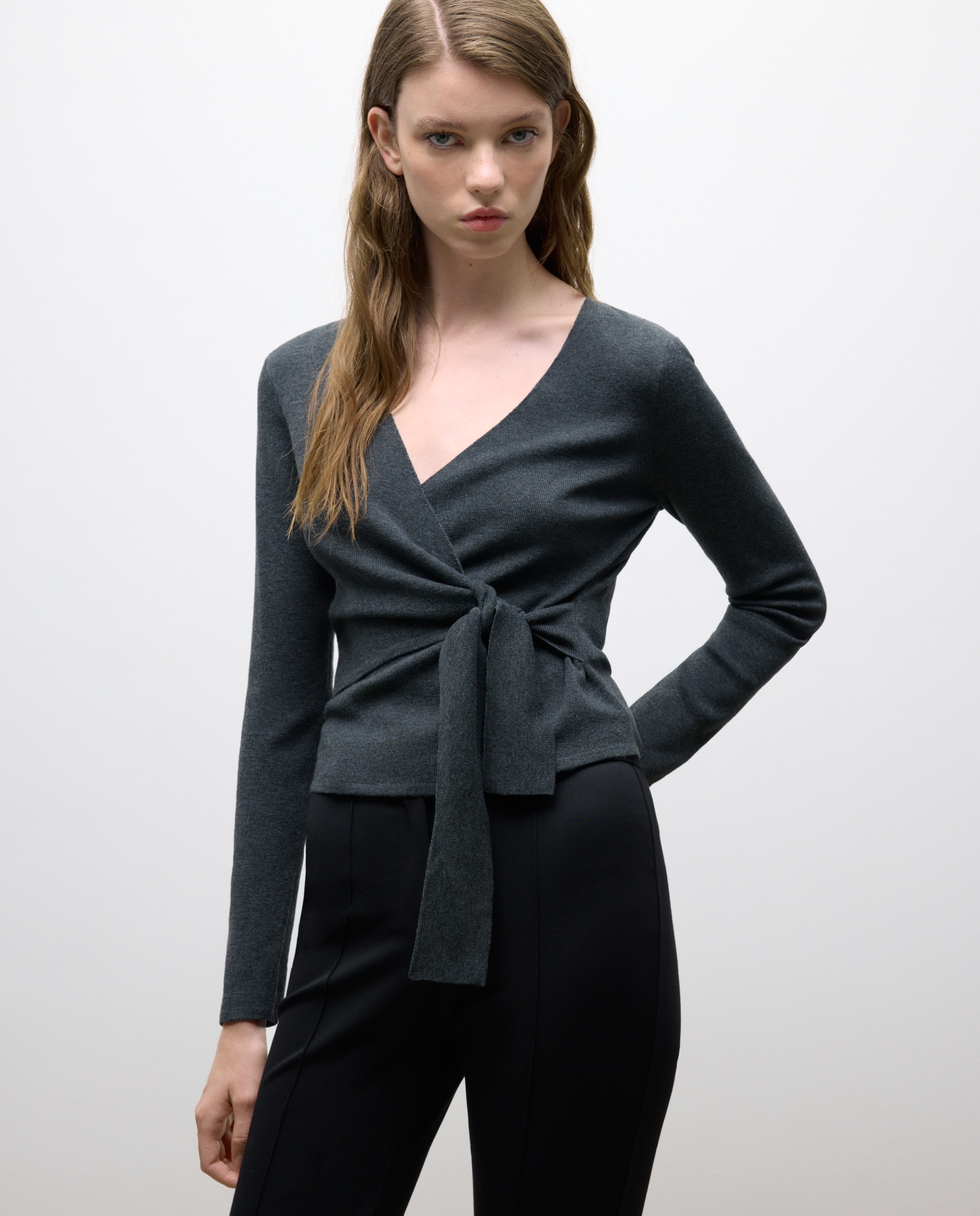 Camisola de malha cruzada com manga comprida 830 Antracite-1