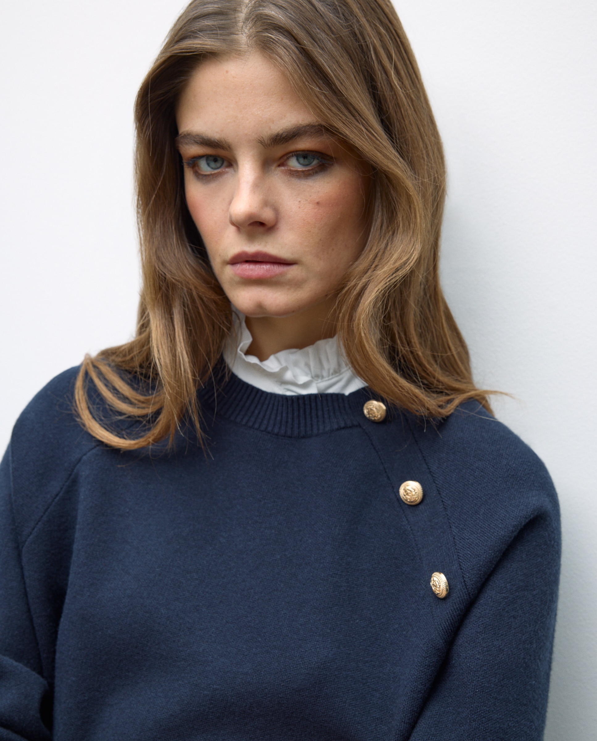 Camisola de Malha com Folho Desmontável Azul-marinho-2