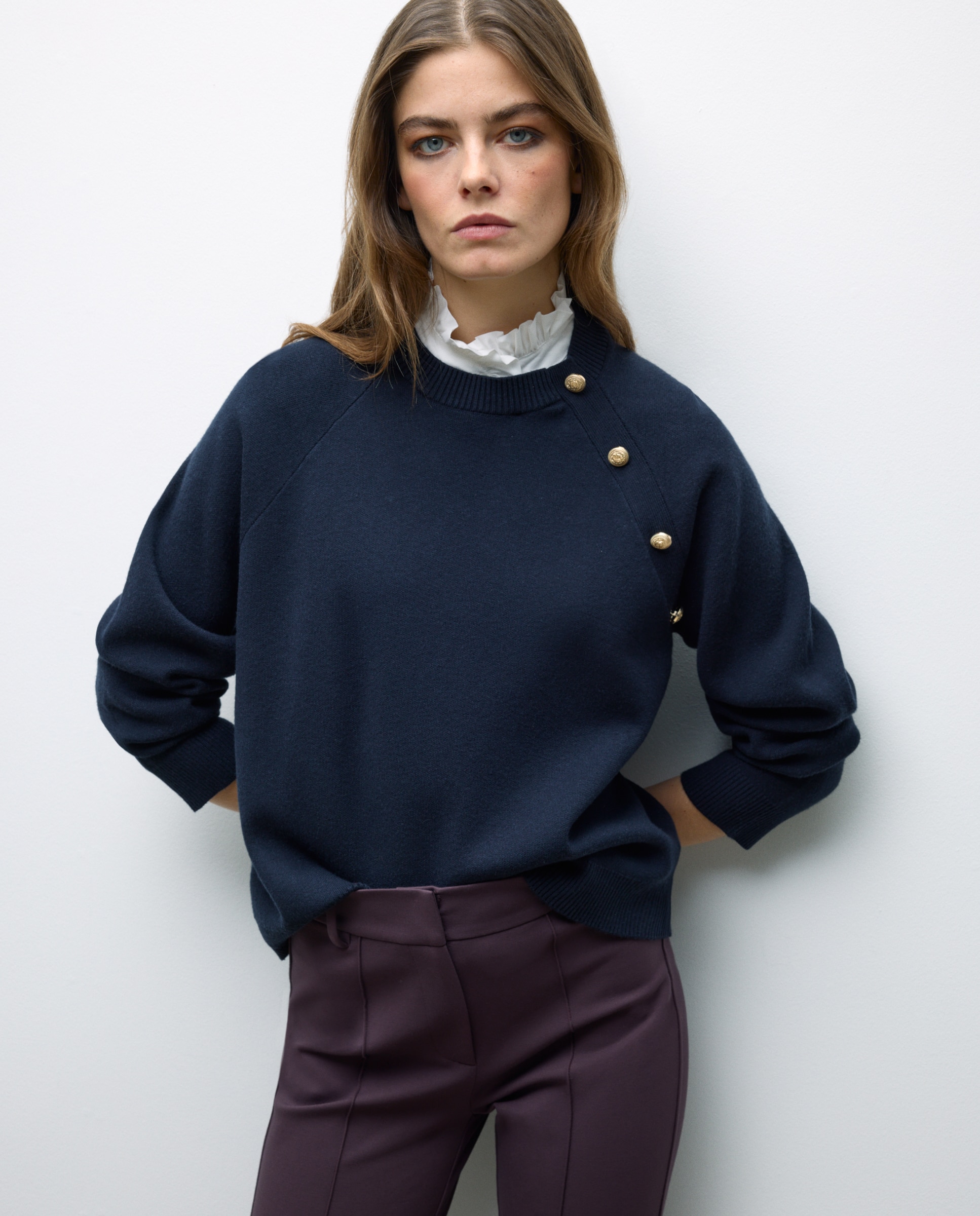 Camisola de Malha com Folho Desmontável Azul-marinho-4