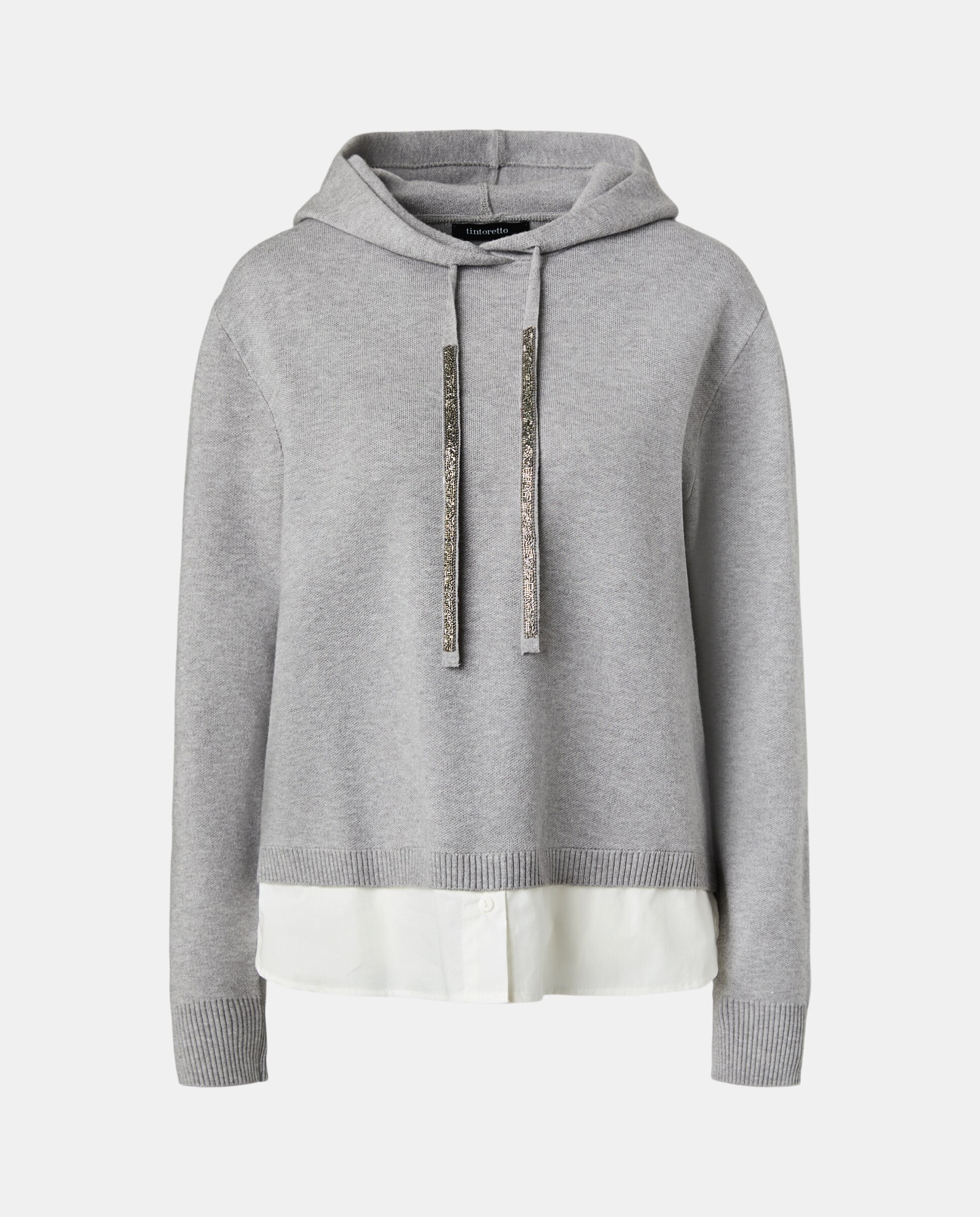 Camisola de malha de mulher com manga comprida e capuz Cinzento-claro-5