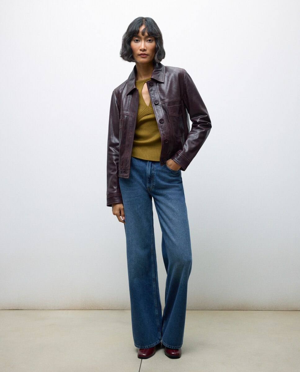 Camisola de Malha com Decote Redondo e Abertura à Frente Verde-2