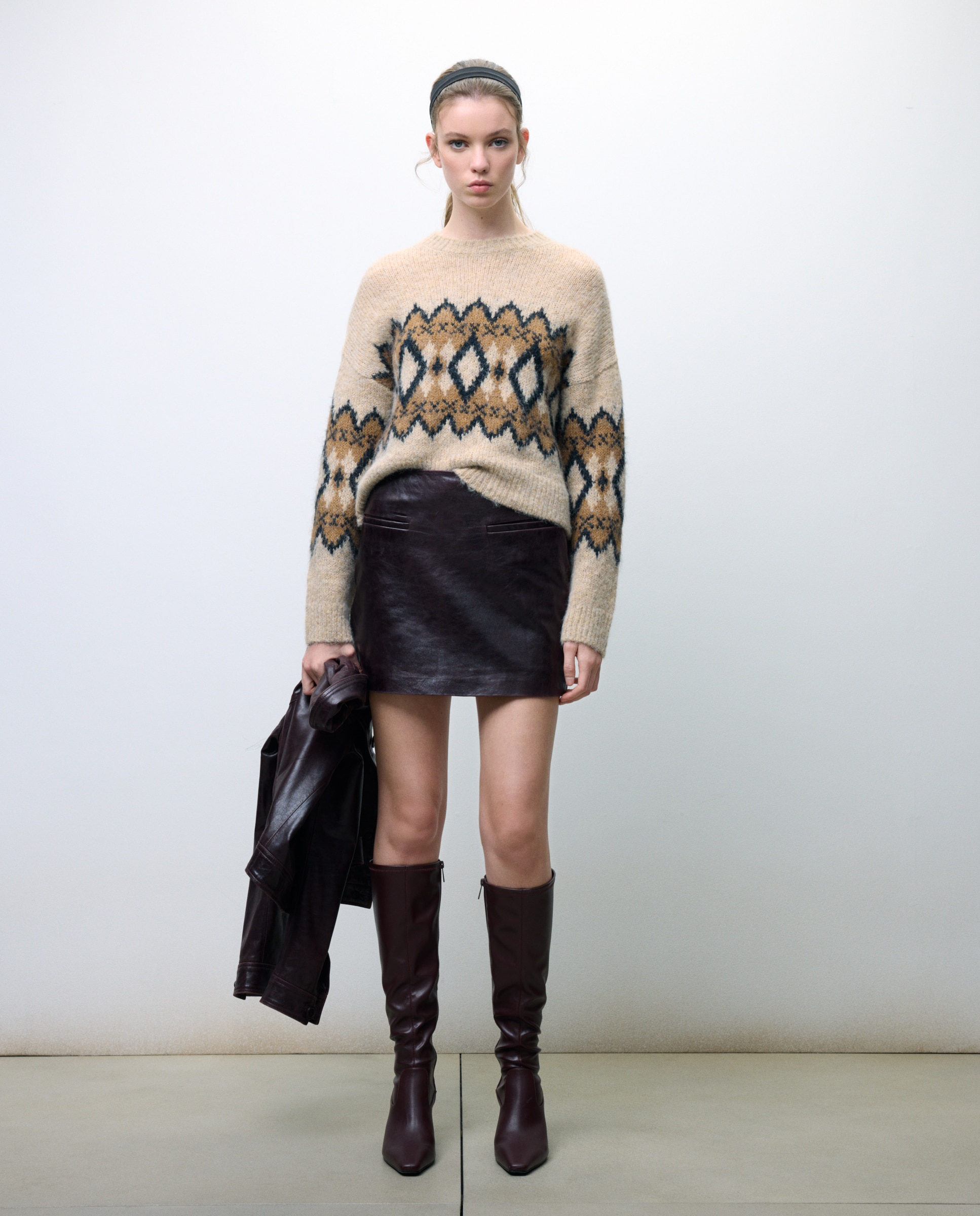 Camisola de malha jacquard com manga comprida 730 Camel-2