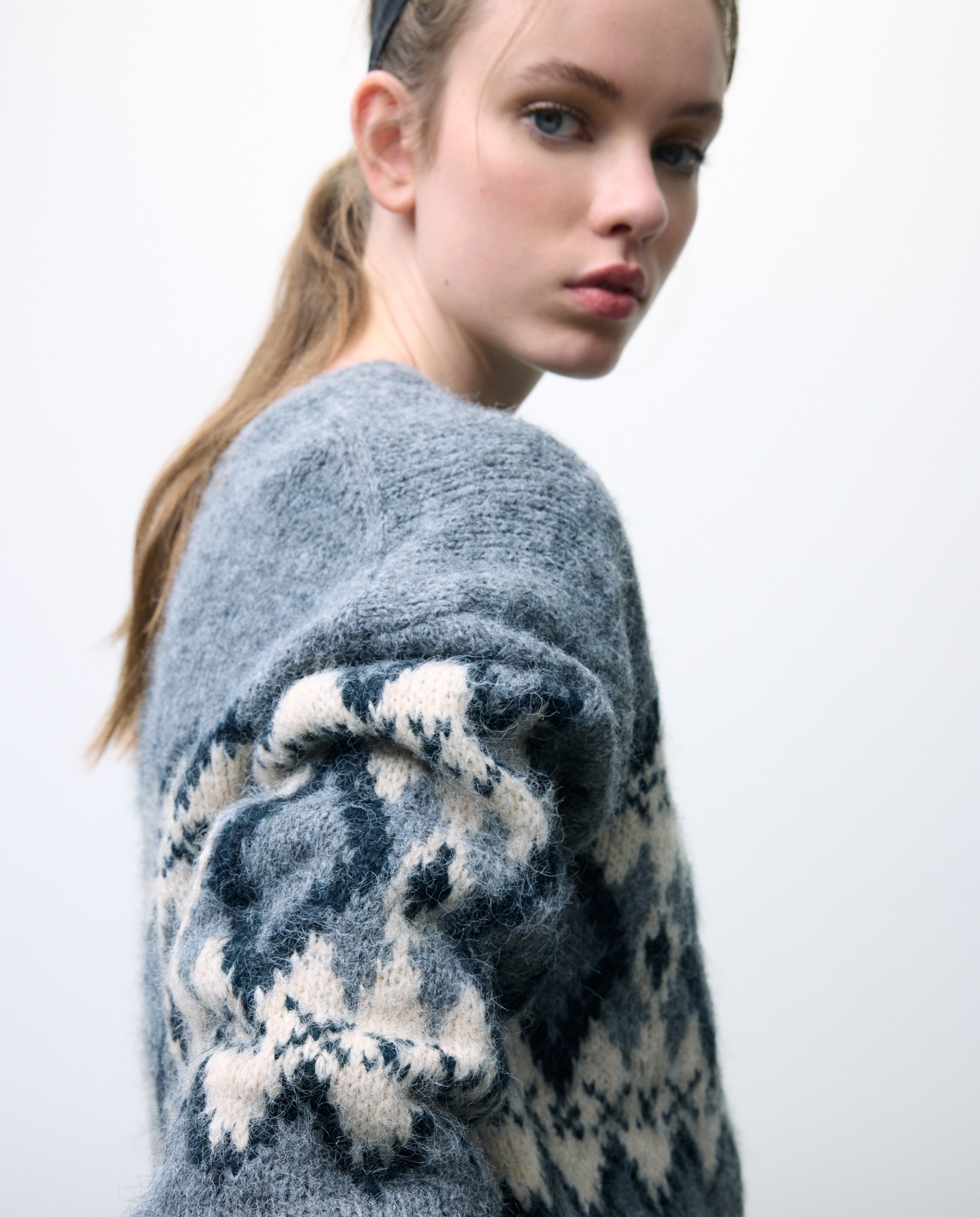 Camisola de malha jacquard com manga comprida 120 Cru-2