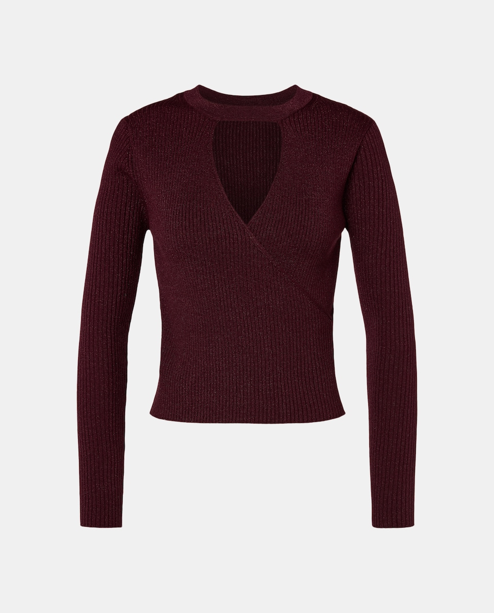Camisola de Malha Cruzada Lisa Bordeaux-5