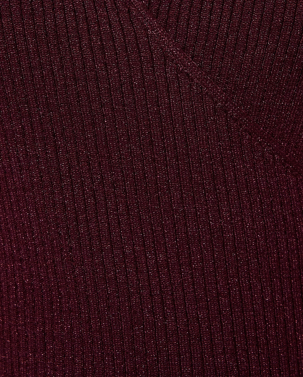 Camisola de Malha Cruzada Lisa Bordeaux-6