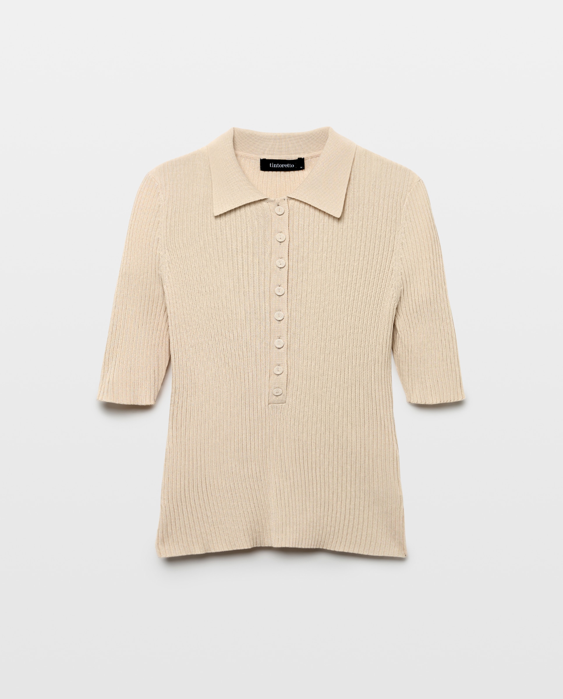 Camisola de Malha Tipo Polo Liso com Manga 3/4 120 Cru-5