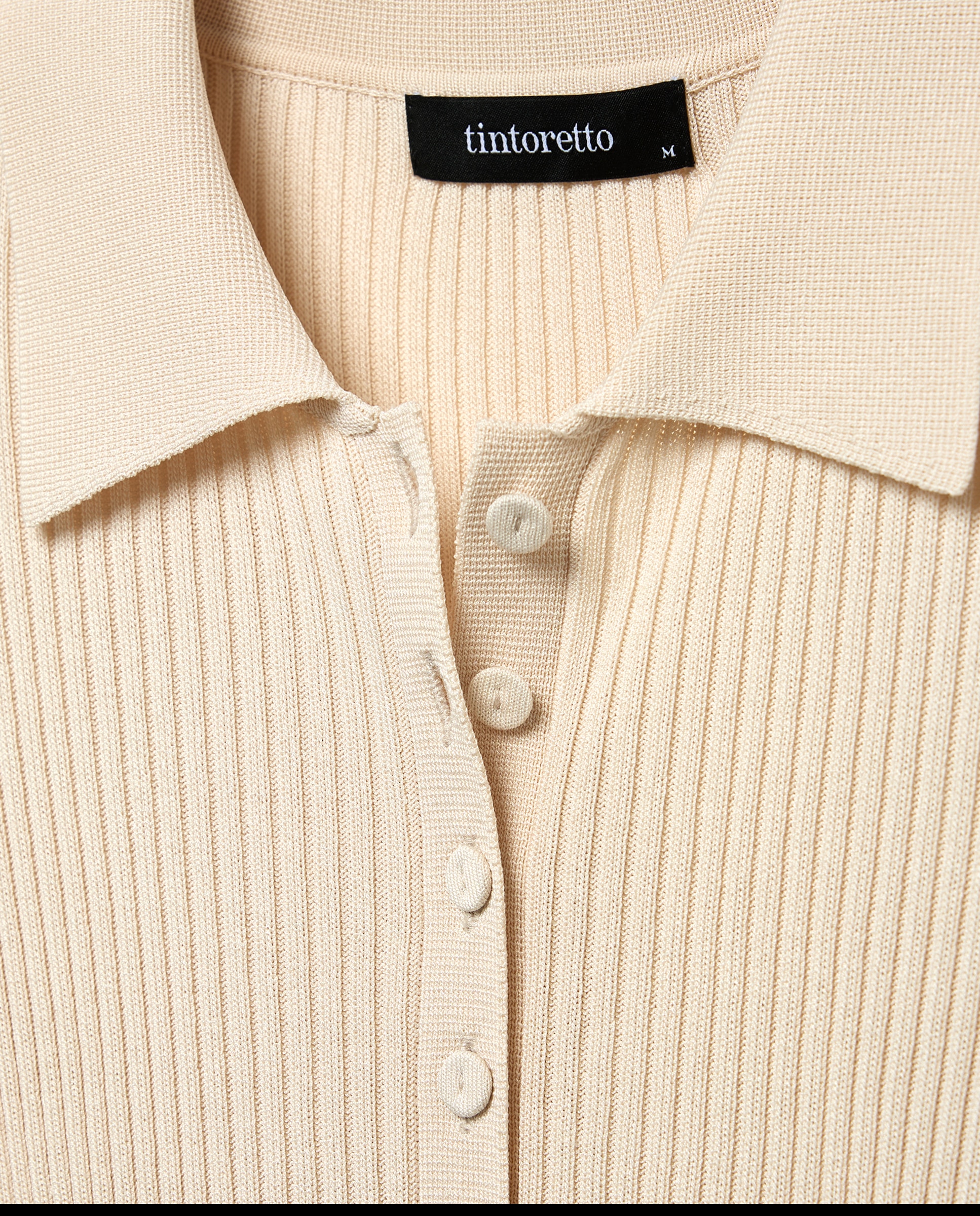 Camisola de Malha Tipo Polo Liso com Manga 3/4 120 Cru-6